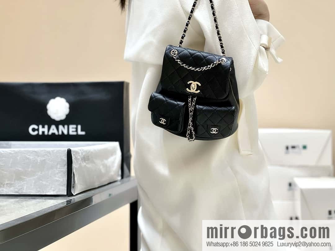CHANEL 23P spring and summer trailer series, lychee leather duma double backpack AS3860 black