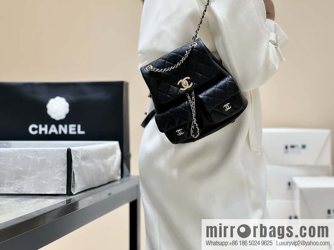 CHANEL 23P spring and summer trailer series, lychee leather duma double backpack AS3860 black