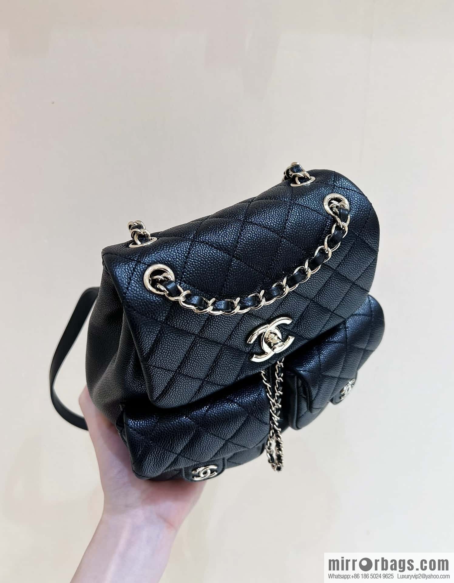 CHANEL 23P spring and summer trailer series, lychee leather duma double backpack AS3860 black