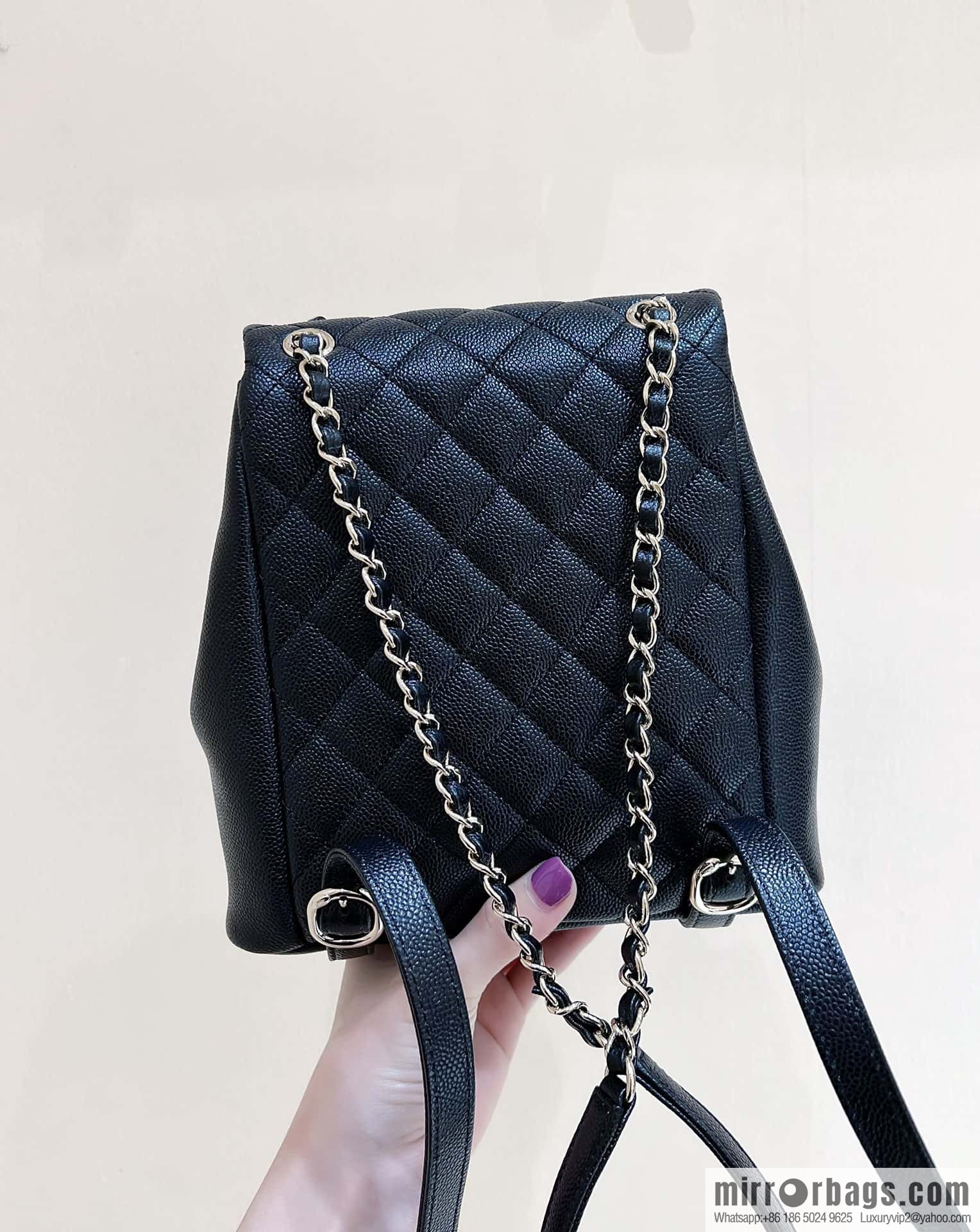 CHANEL 23P spring and summer trailer series, lychee leather duma double backpack AS3860 black