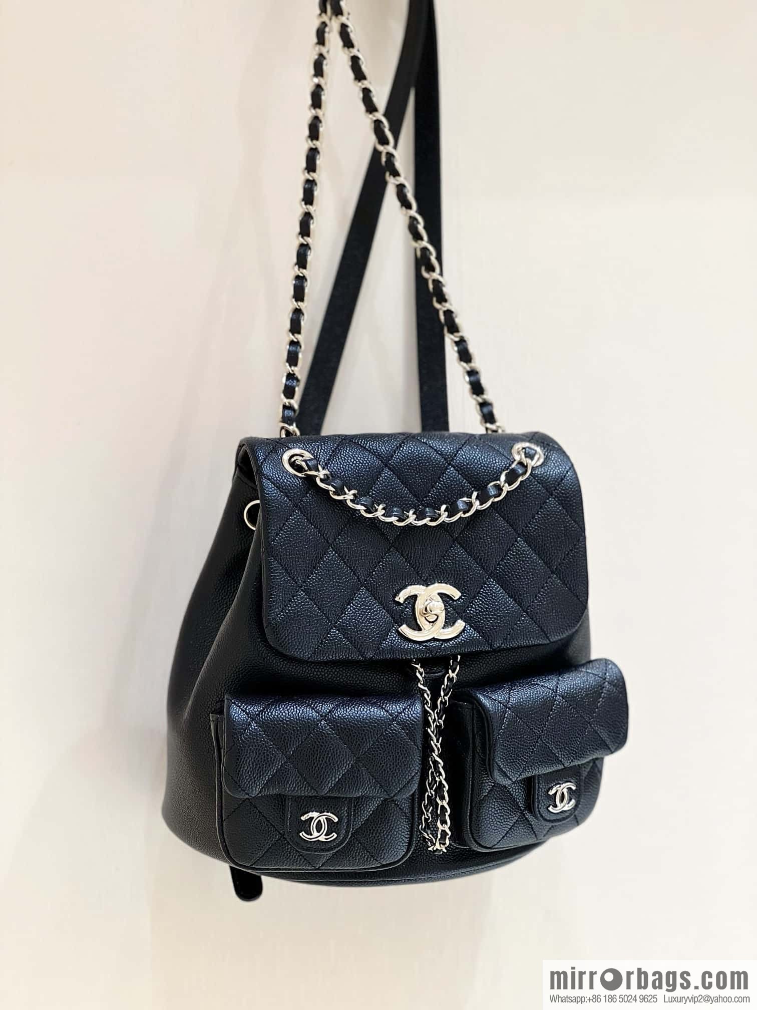 CHANEL 23P spring and summer trailer series, lychee leather duma double backpack AS3860 black