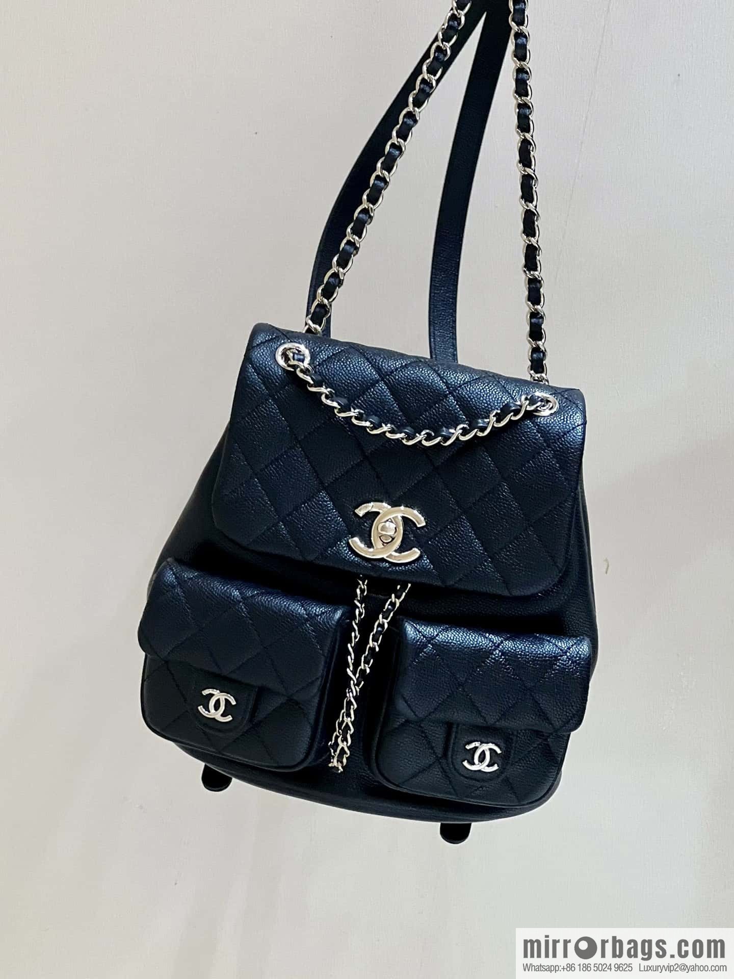 CHANEL 23P spring and summer trailer series, lychee leather duma double backpack AS3860 black