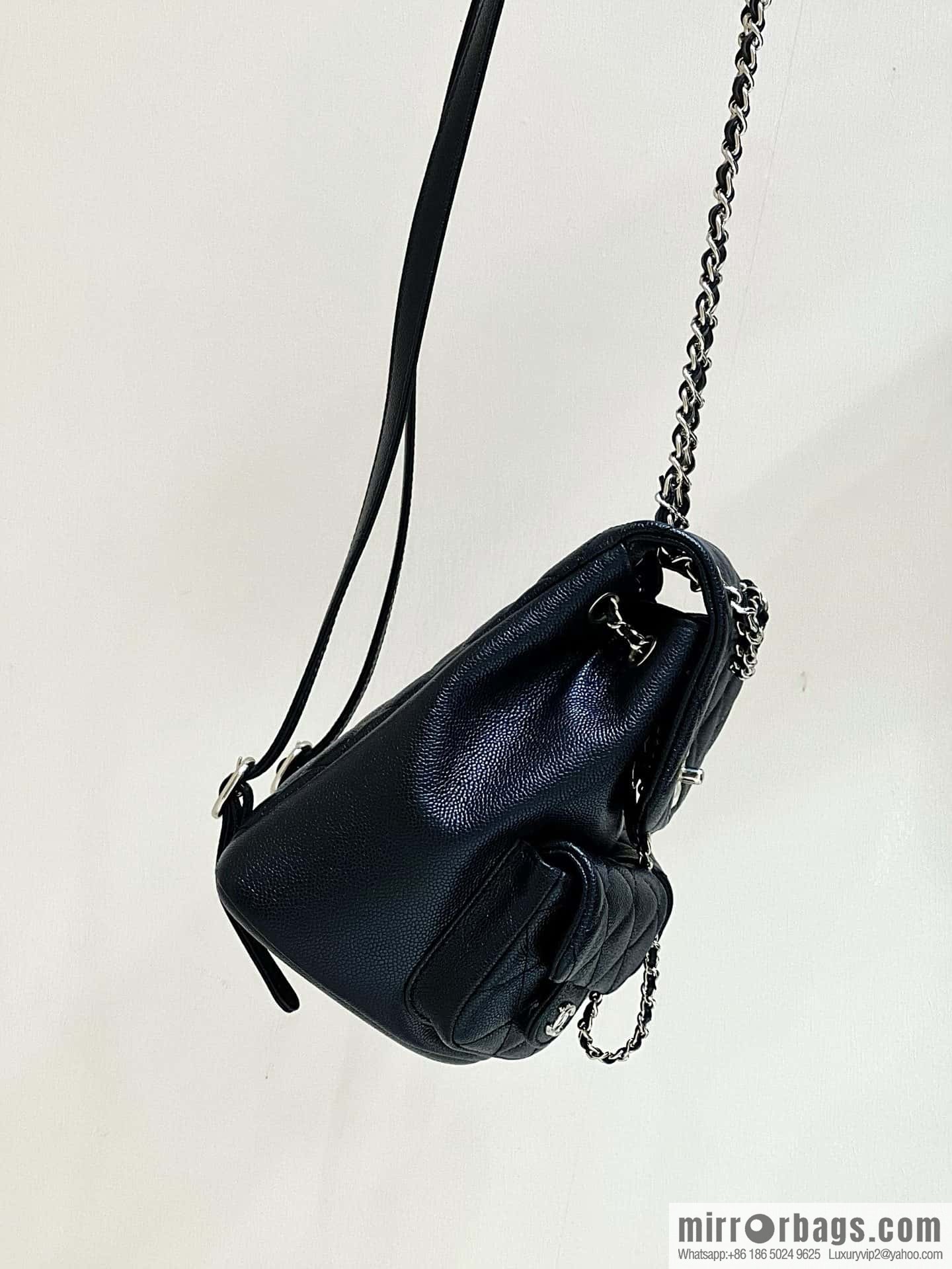CHANEL 23P spring and summer trailer series, lychee leather duma double backpack AS3860 black