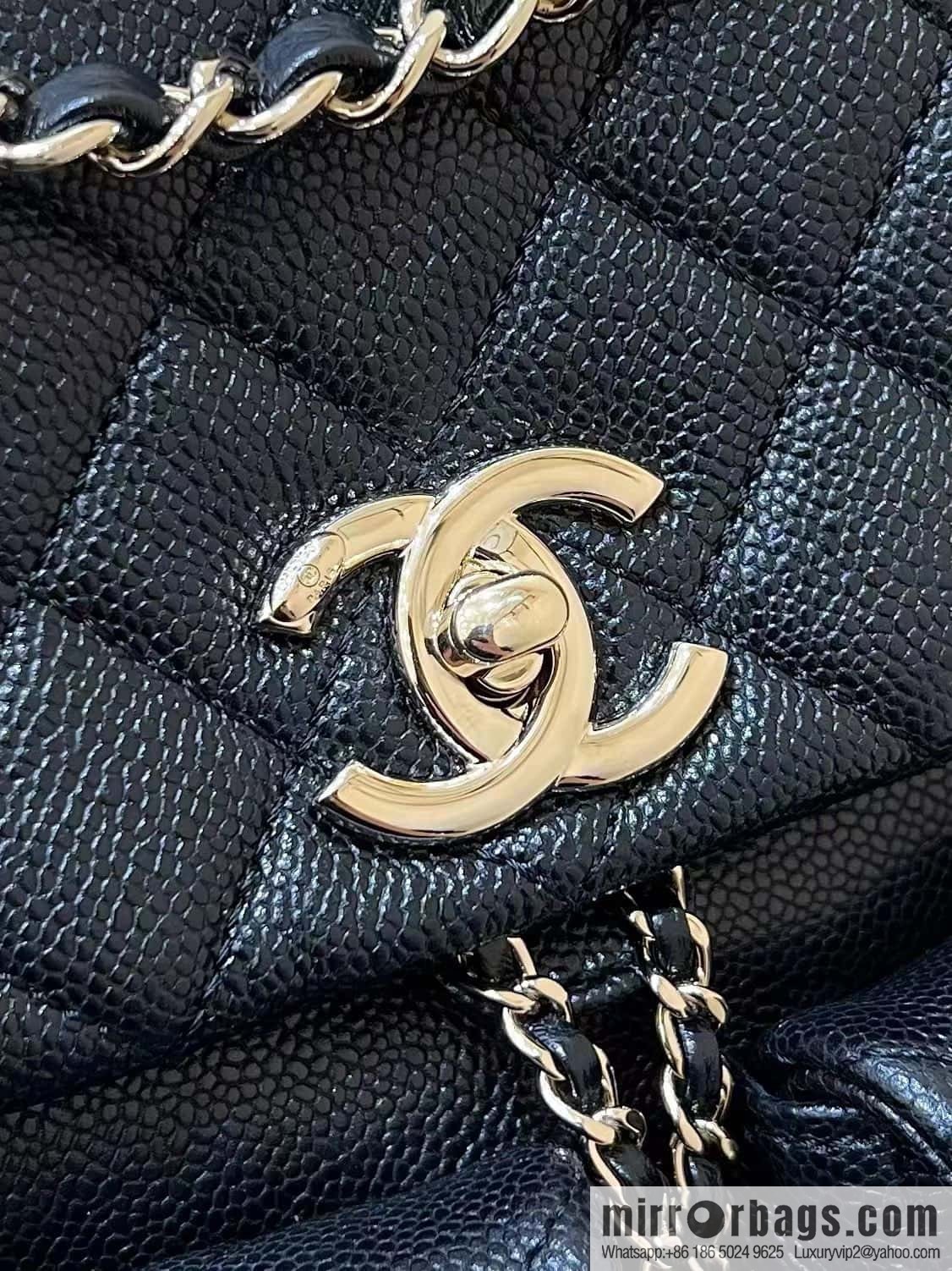 CHANEL 23P spring and summer trailer series, lychee leather duma double backpack AS3860 black