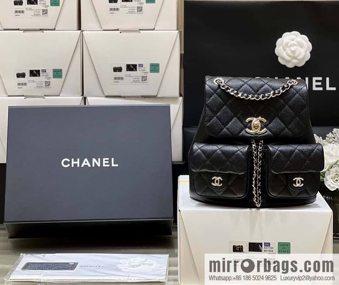 CHANEL 23P spring and summer trailer series, lychee leather duma double backpack AS3860 black