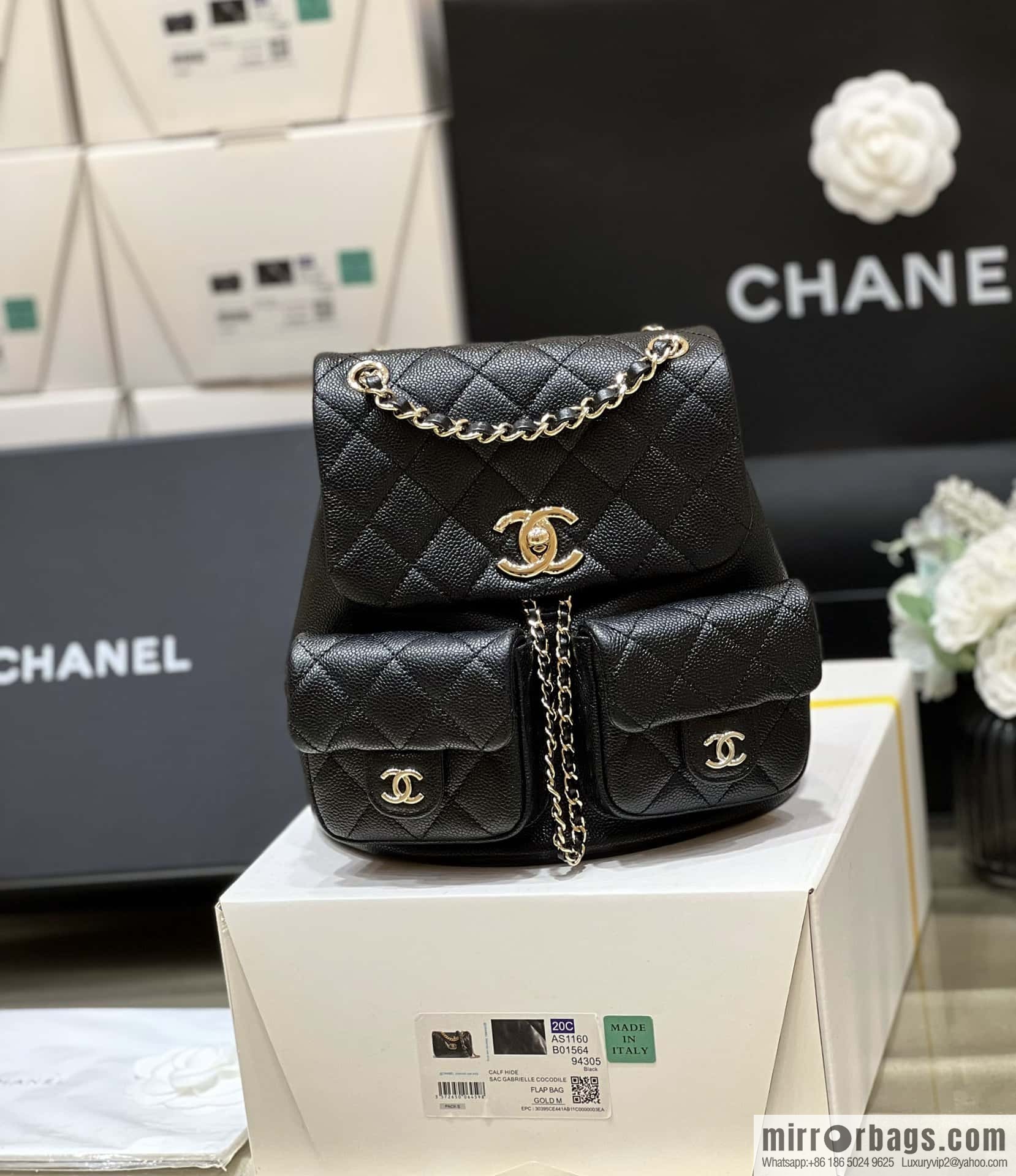 CHANEL 23P spring and summer trailer series, lychee leather duma double backpack AS3860 black