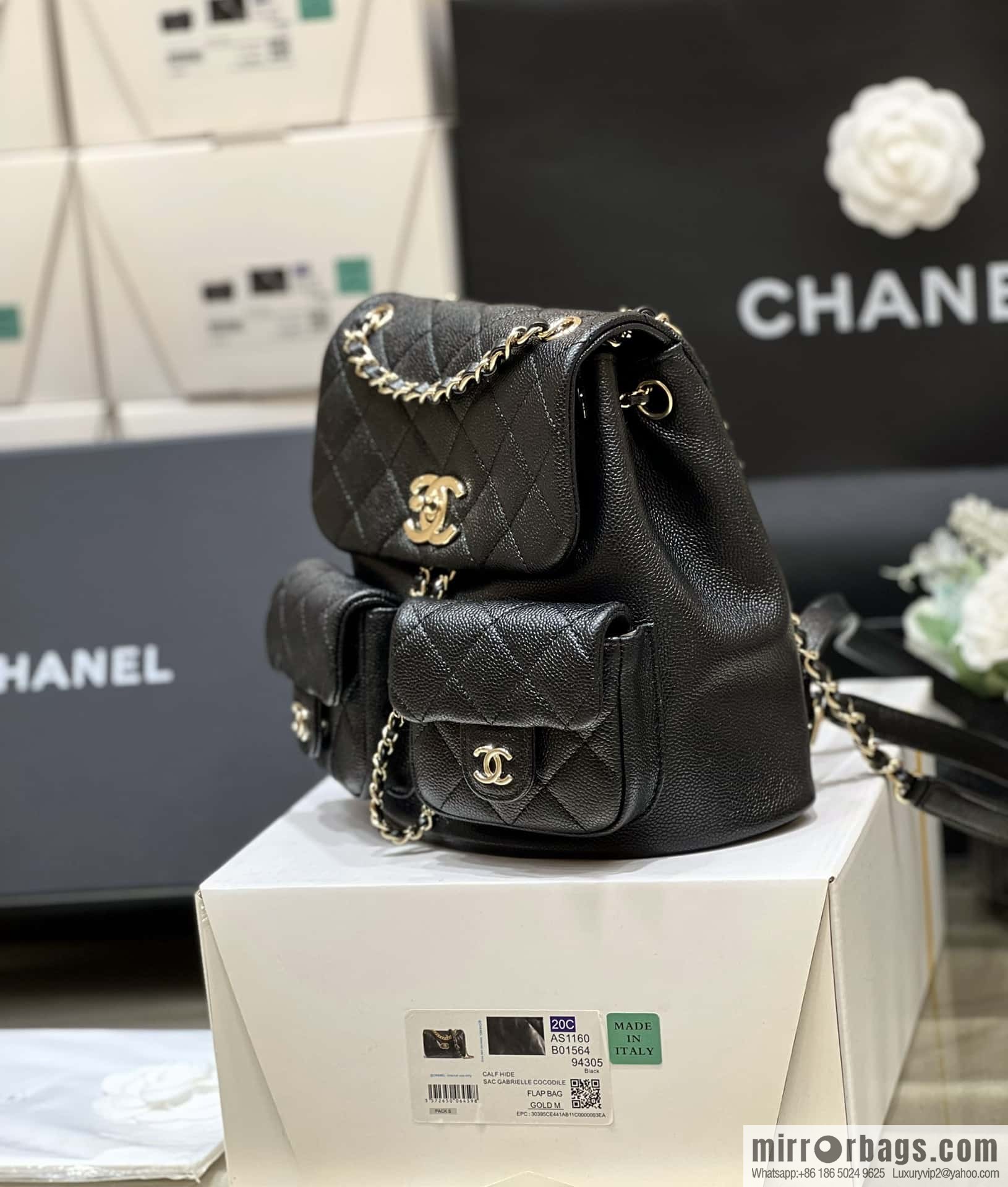CHANEL 23P spring and summer trailer series, lychee leather duma double backpack AS3860 black