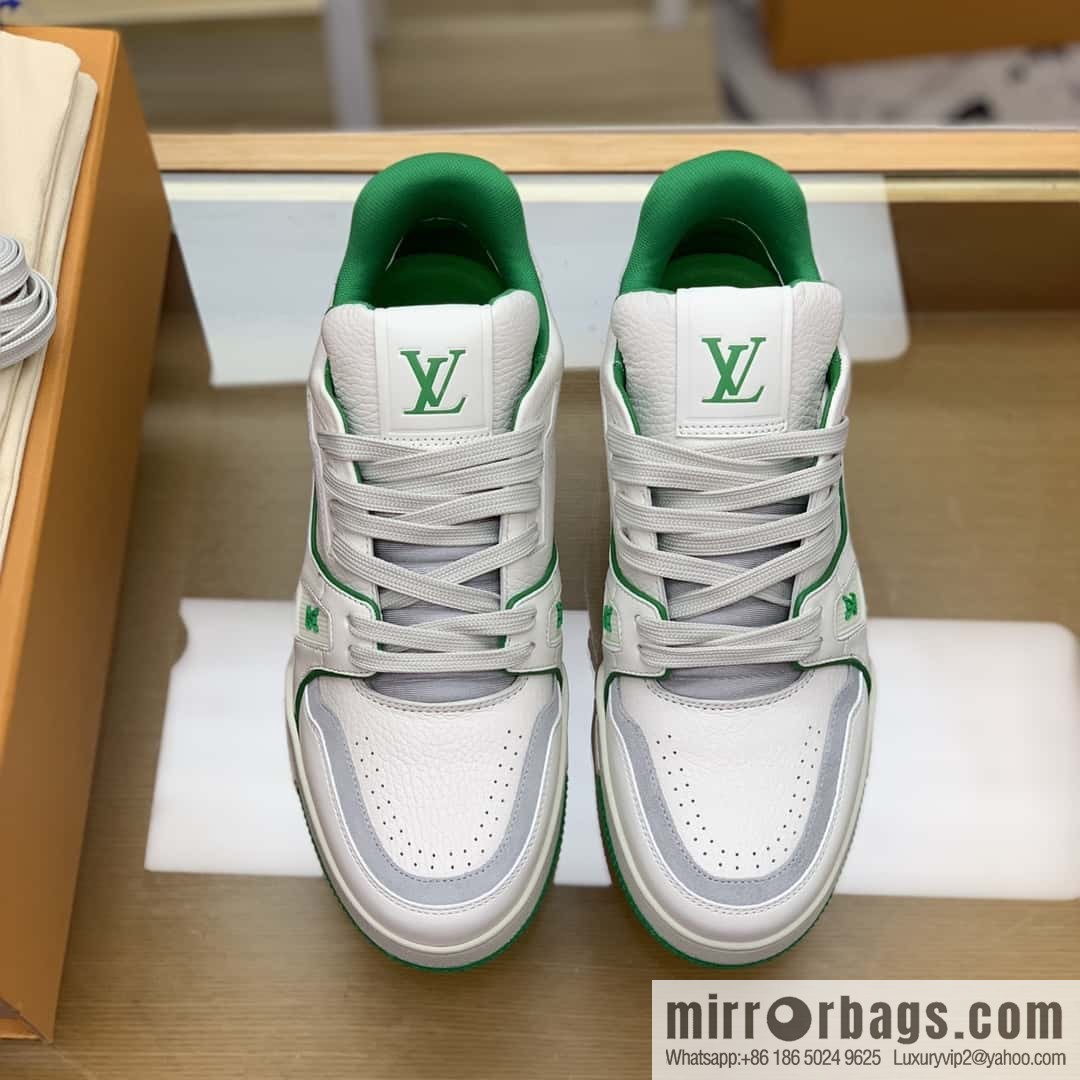 LV White Calfskin Vuitton Logo His & Hers Sports Casual Shoes