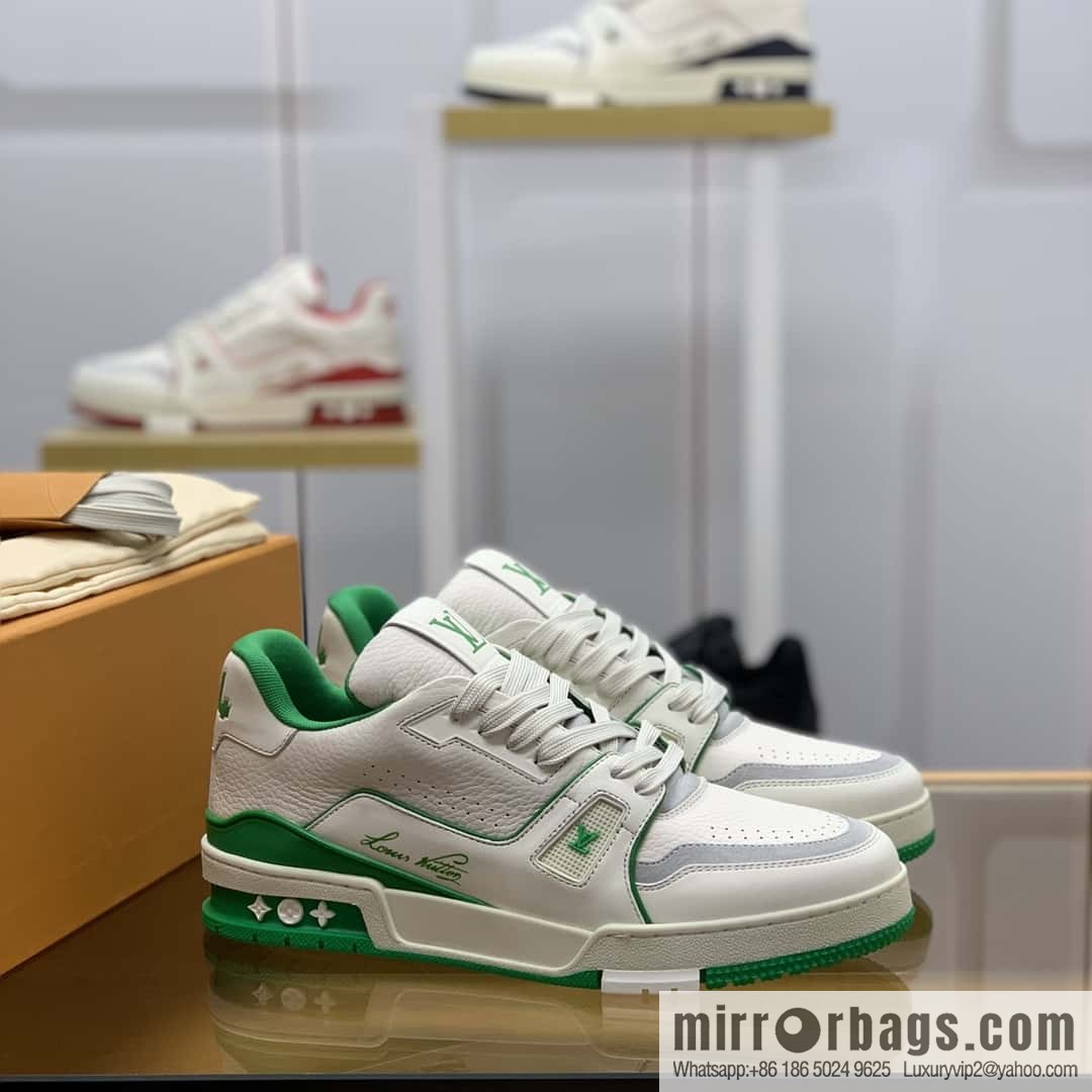 LV White Calfskin Vuitton Logo His & Hers Sports Casual Shoes