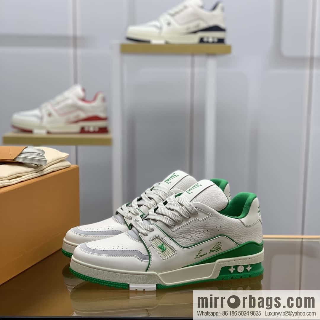 LV White Calfskin Vuitton Logo His & Hers Sports Casual Shoes