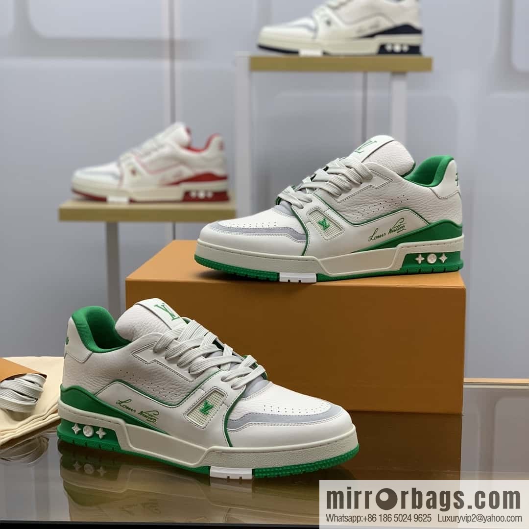 LV White Calfskin Vuitton Logo His & Hers Sports Casual Shoes