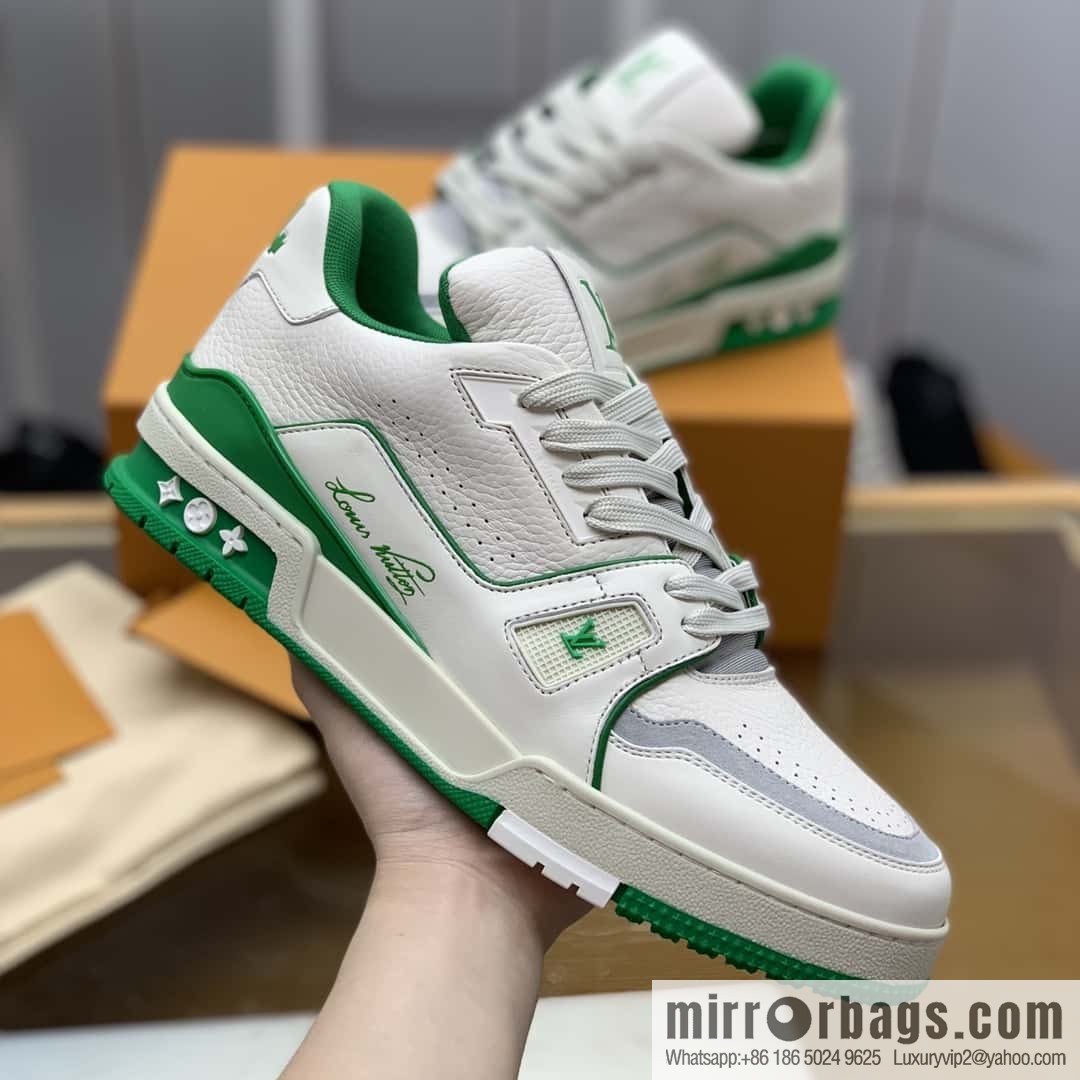 LV White Calfskin Vuitton Logo His & Hers Sports Casual Shoes