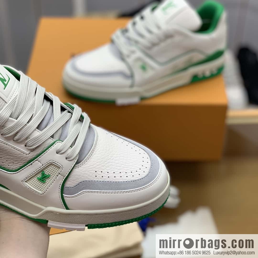 LV White Calfskin Vuitton Logo His & Hers Sports Casual Shoes