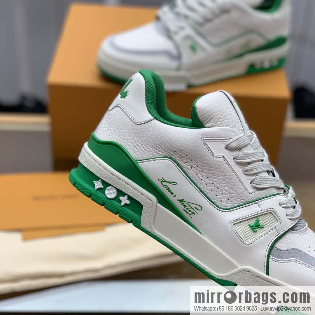 LV White Calfskin Vuitton Logo His & Hers Sports Casual Shoes