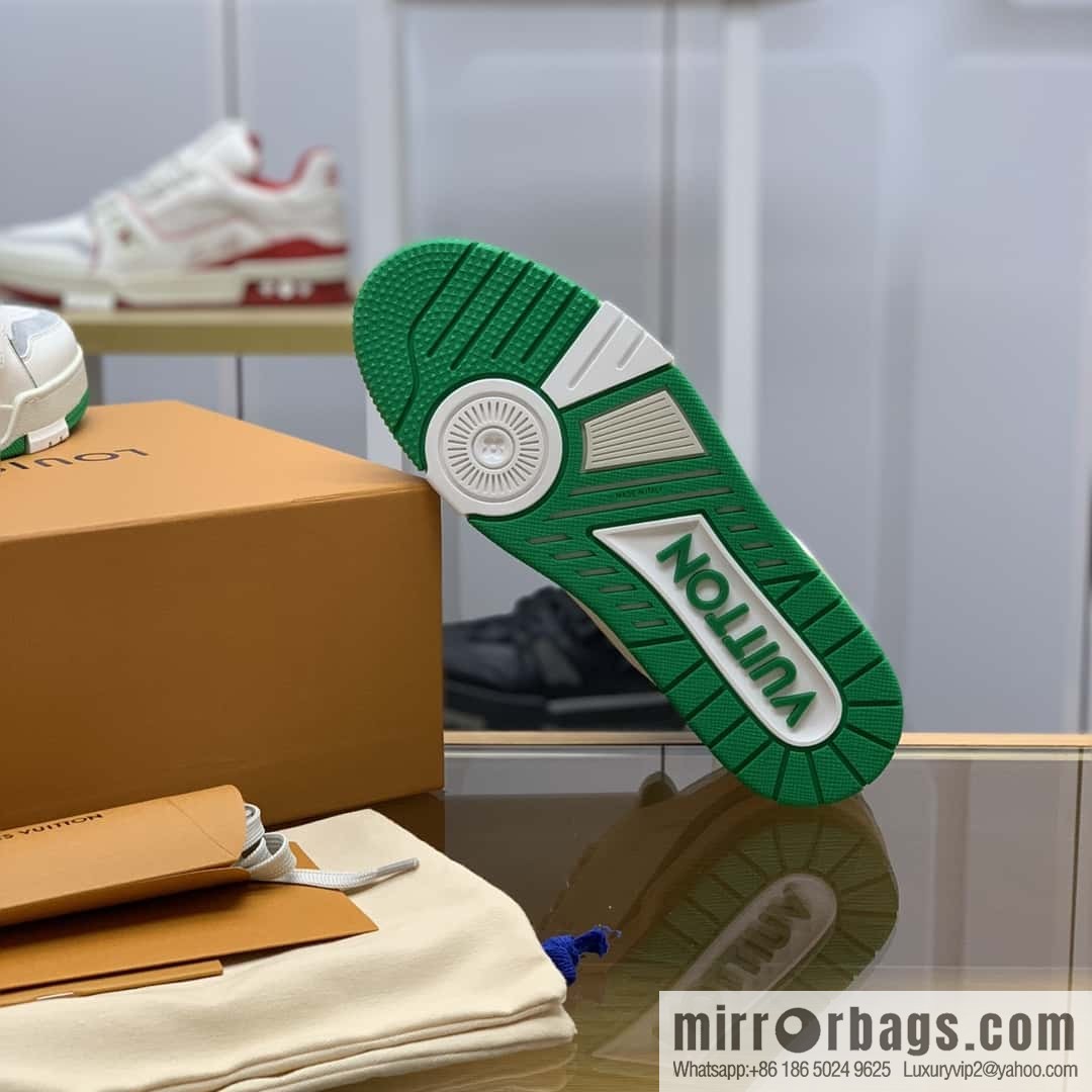 LV White Calfskin Vuitton Logo His & Hers Sports Casual Shoes