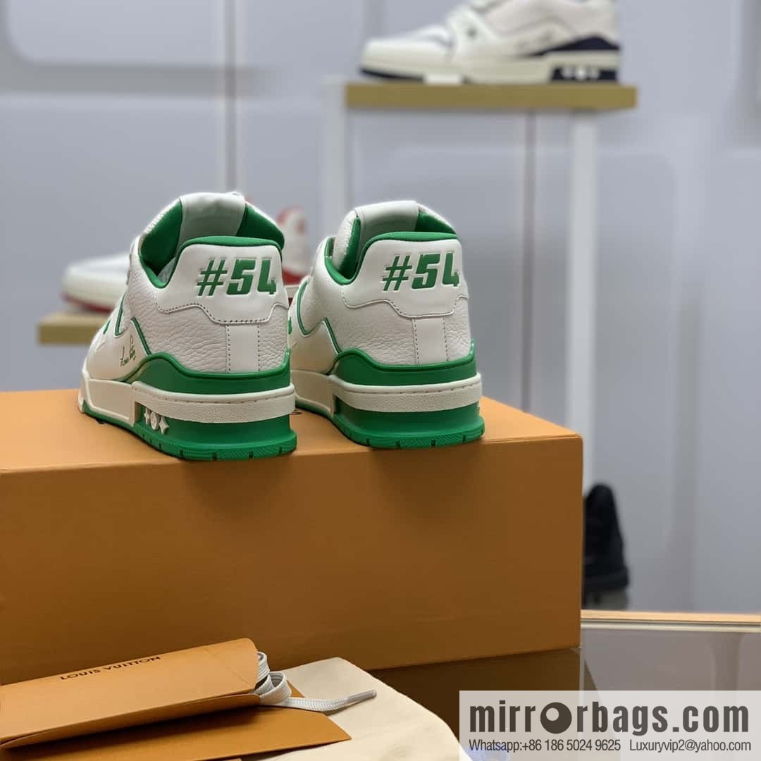 LV White Calfskin Vuitton Logo His & Hers Sports Casual Shoes