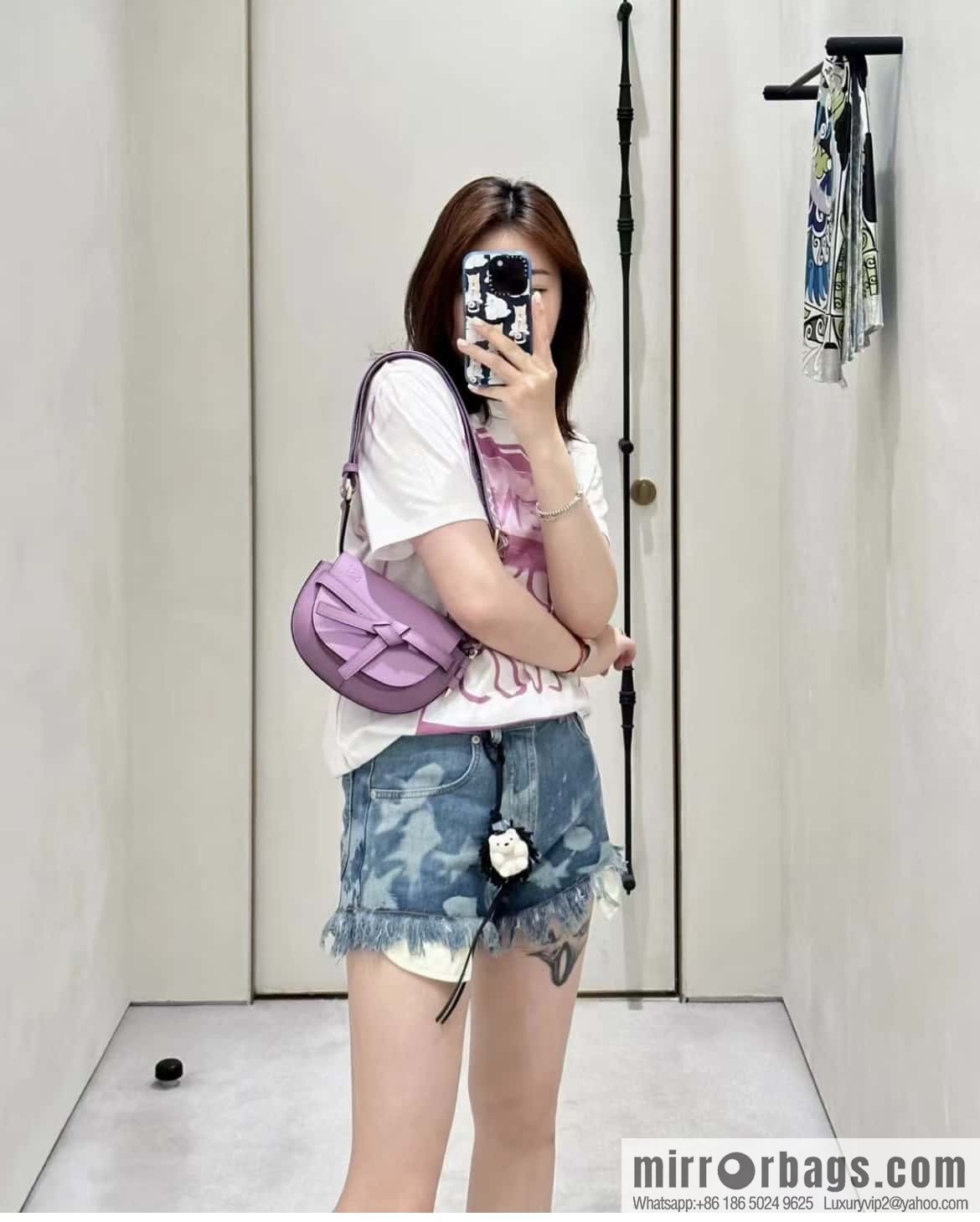 LOEWE letter wide shoulder strap saddle bag MiniGateDual handbag 0672 lavender purple