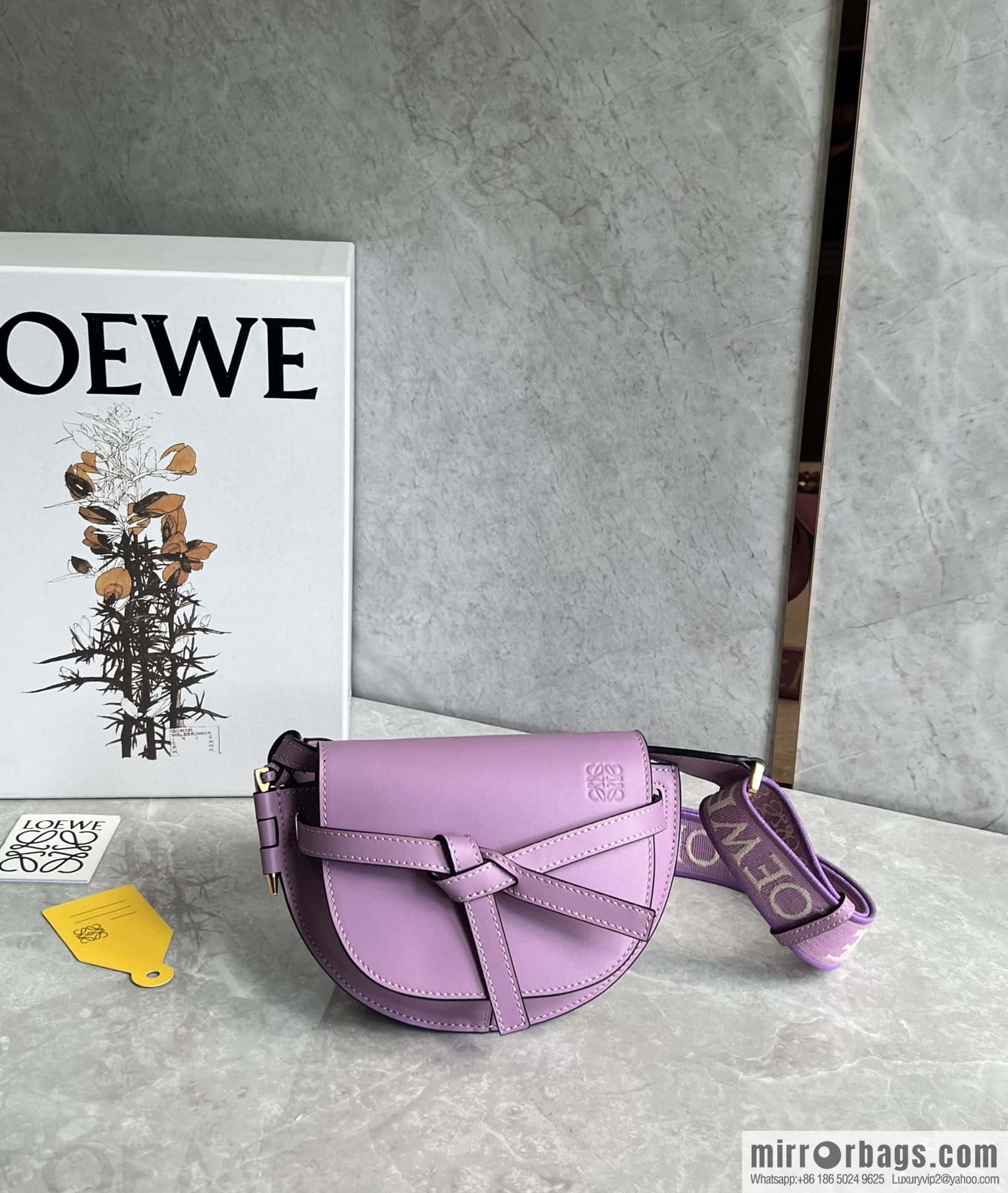 LOEWE letter wide shoulder strap saddle bag MiniGateDual handbag 0672 lavender purple