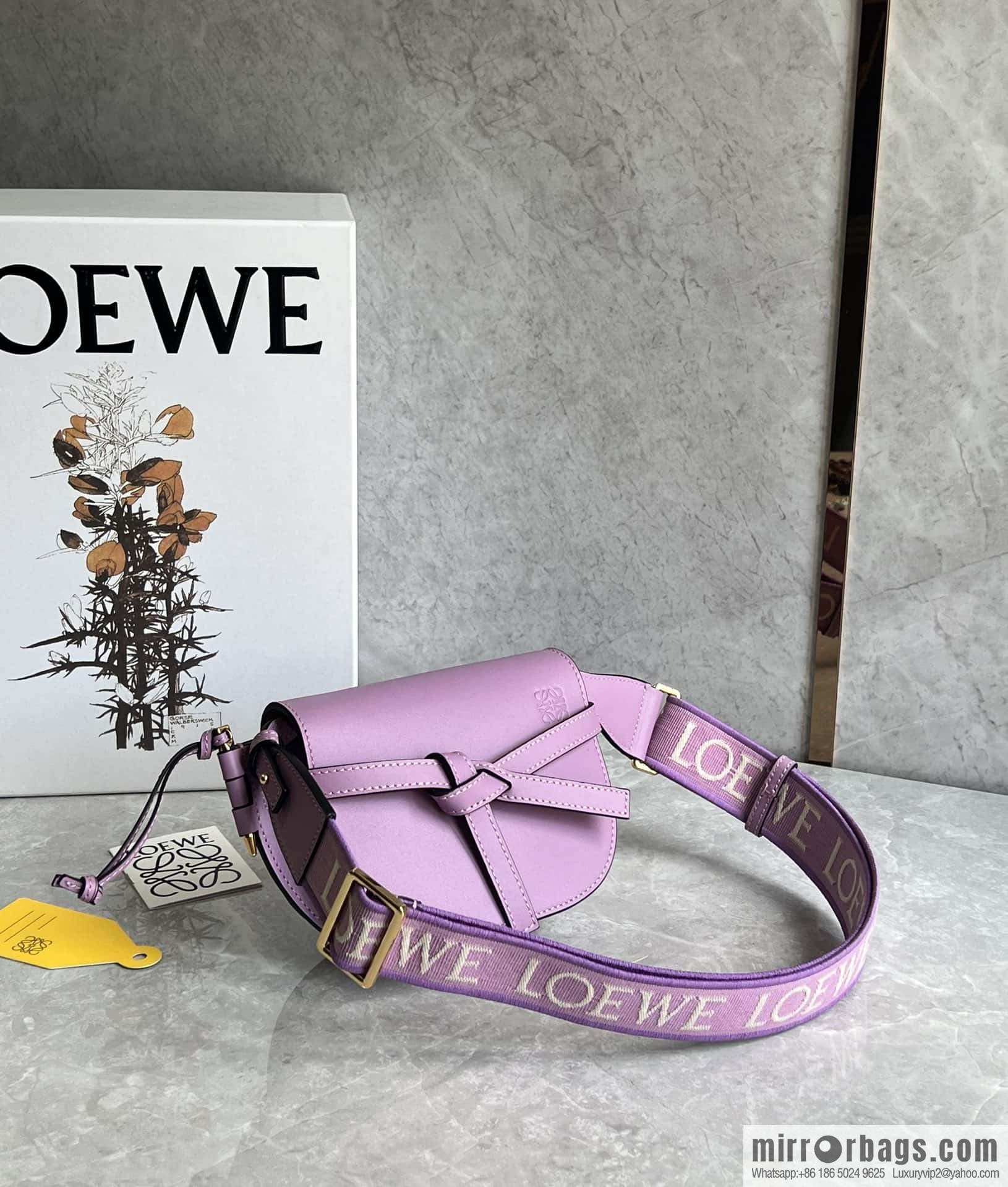 LOEWE letter wide shoulder strap saddle bag MiniGateDual handbag 0672 lavender purple