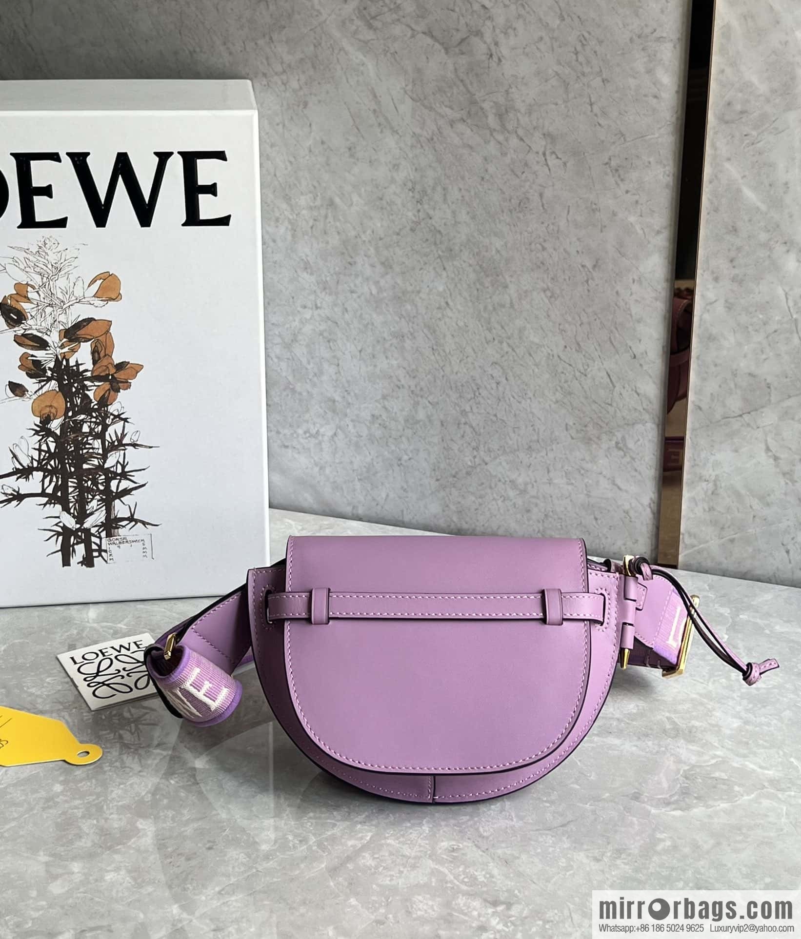 LOEWE letter wide shoulder strap saddle bag MiniGateDual handbag 0672 lavender purple