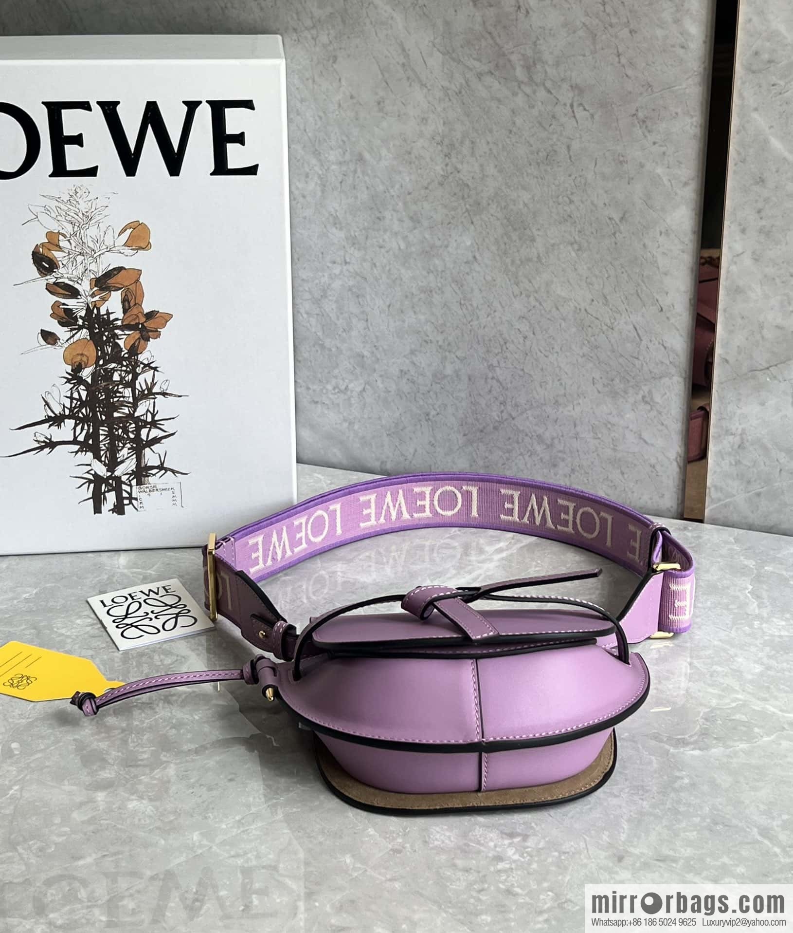 LOEWE letter wide shoulder strap saddle bag MiniGateDual handbag 0672 lavender purple