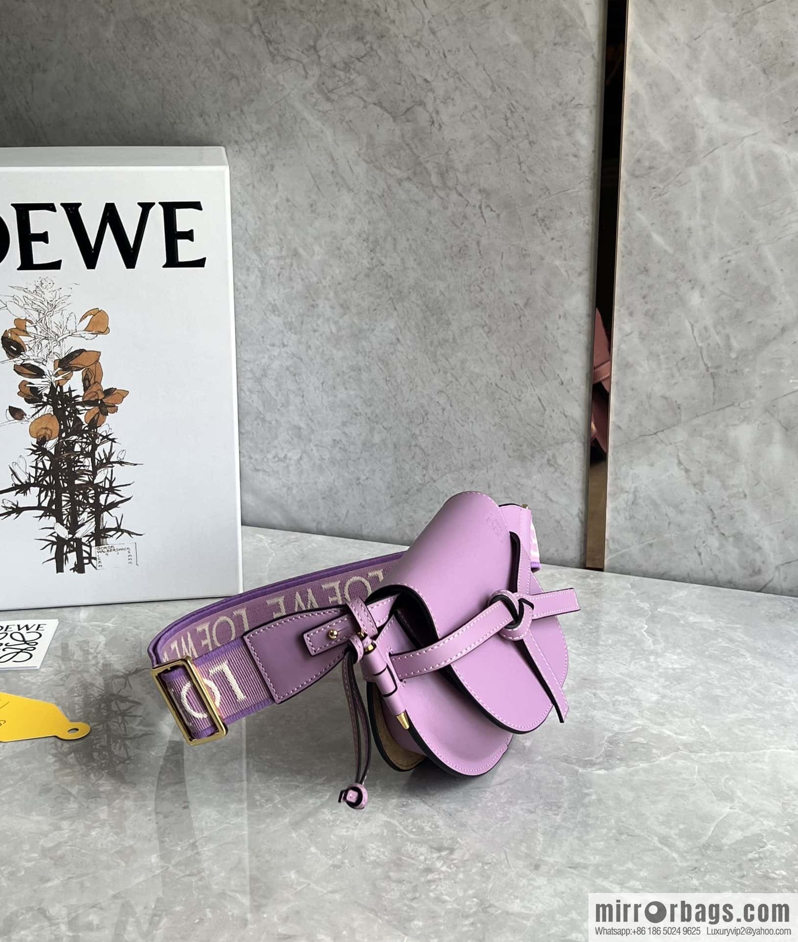 LOEWE letter wide shoulder strap saddle bag MiniGateDual handbag 0672 lavender purple