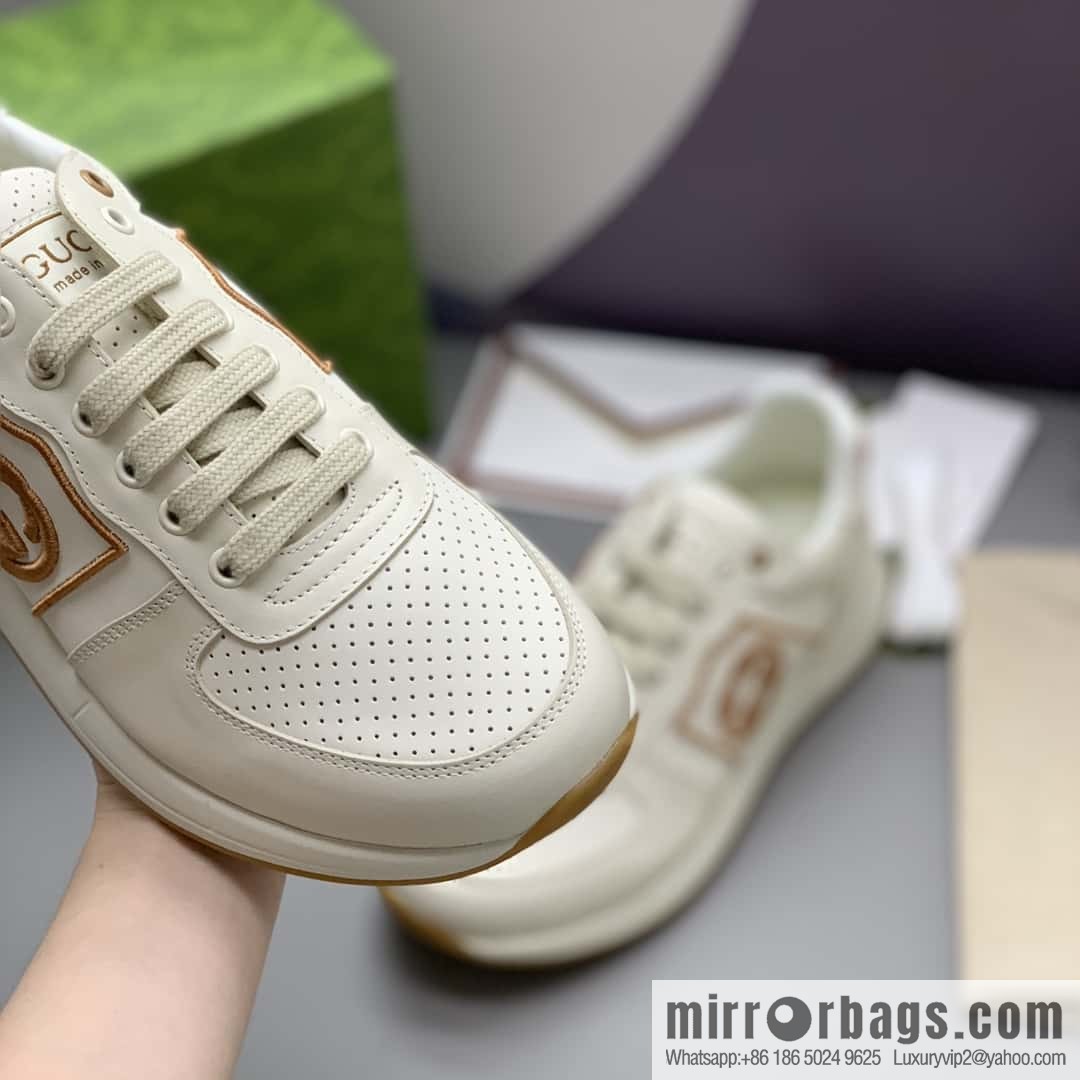 GUCCI beige leather embroidery logo men's sports and leisure shoes