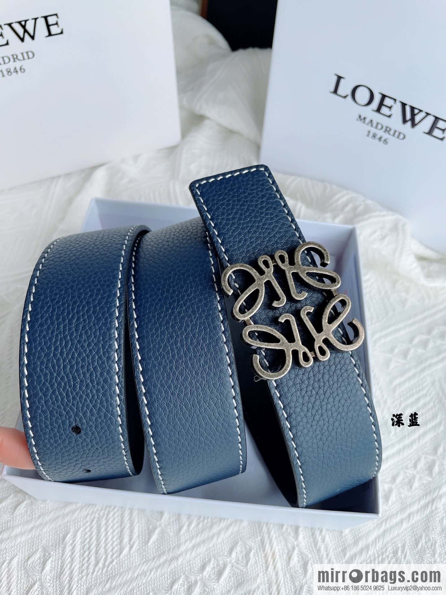 LOEWE, logo metal buckle retro double-sided cowhide belt 4.0