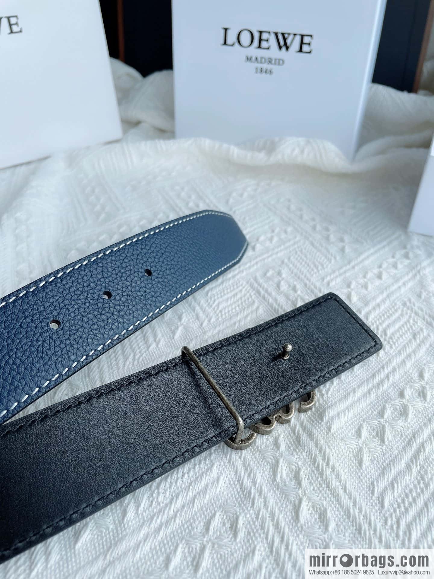 LOEWE, logo metal buckle retro double-sided cowhide belt 4.0