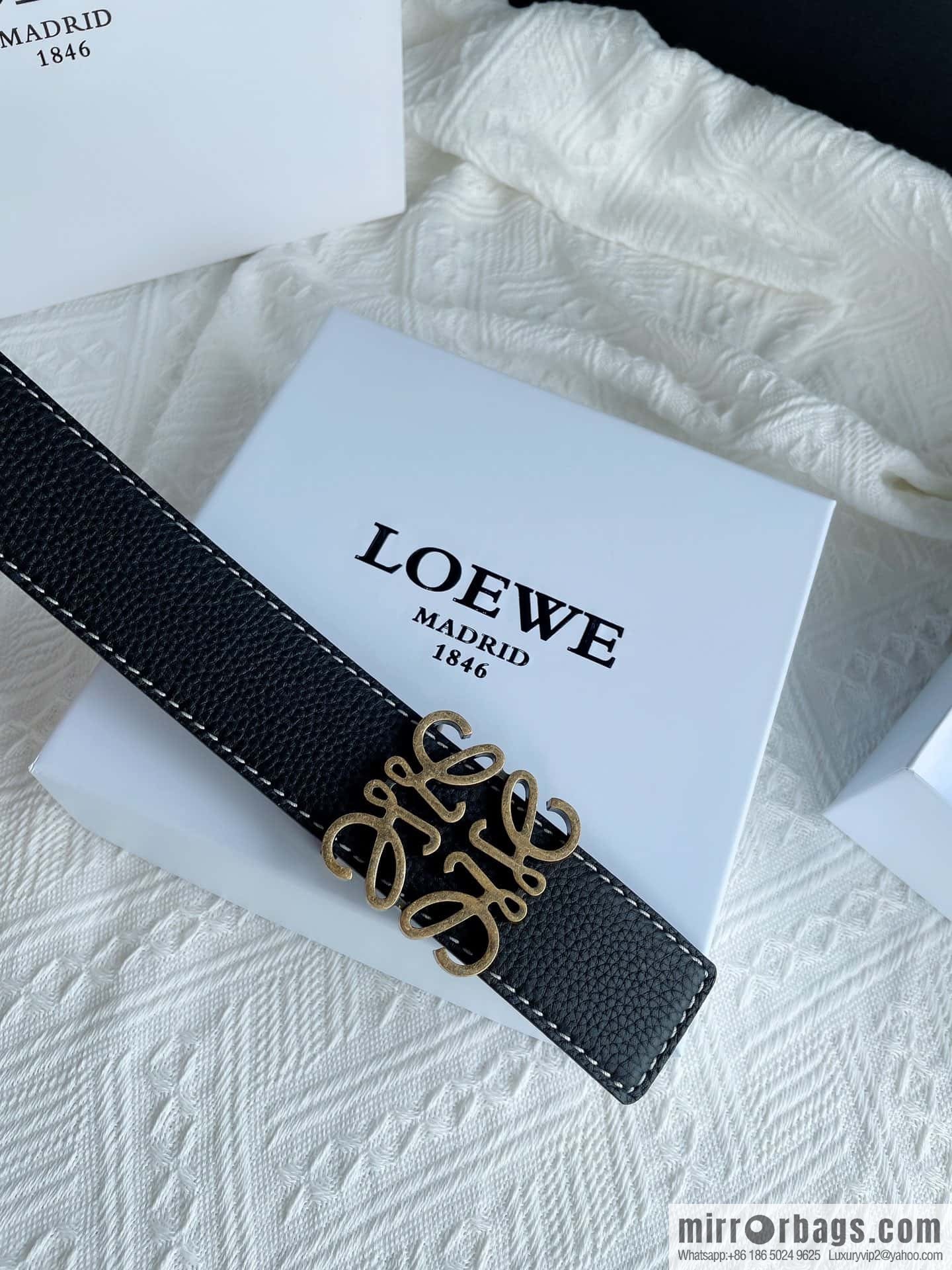 LOEWE, logo metal buckle retro double-sided cowhide belt 4.0
