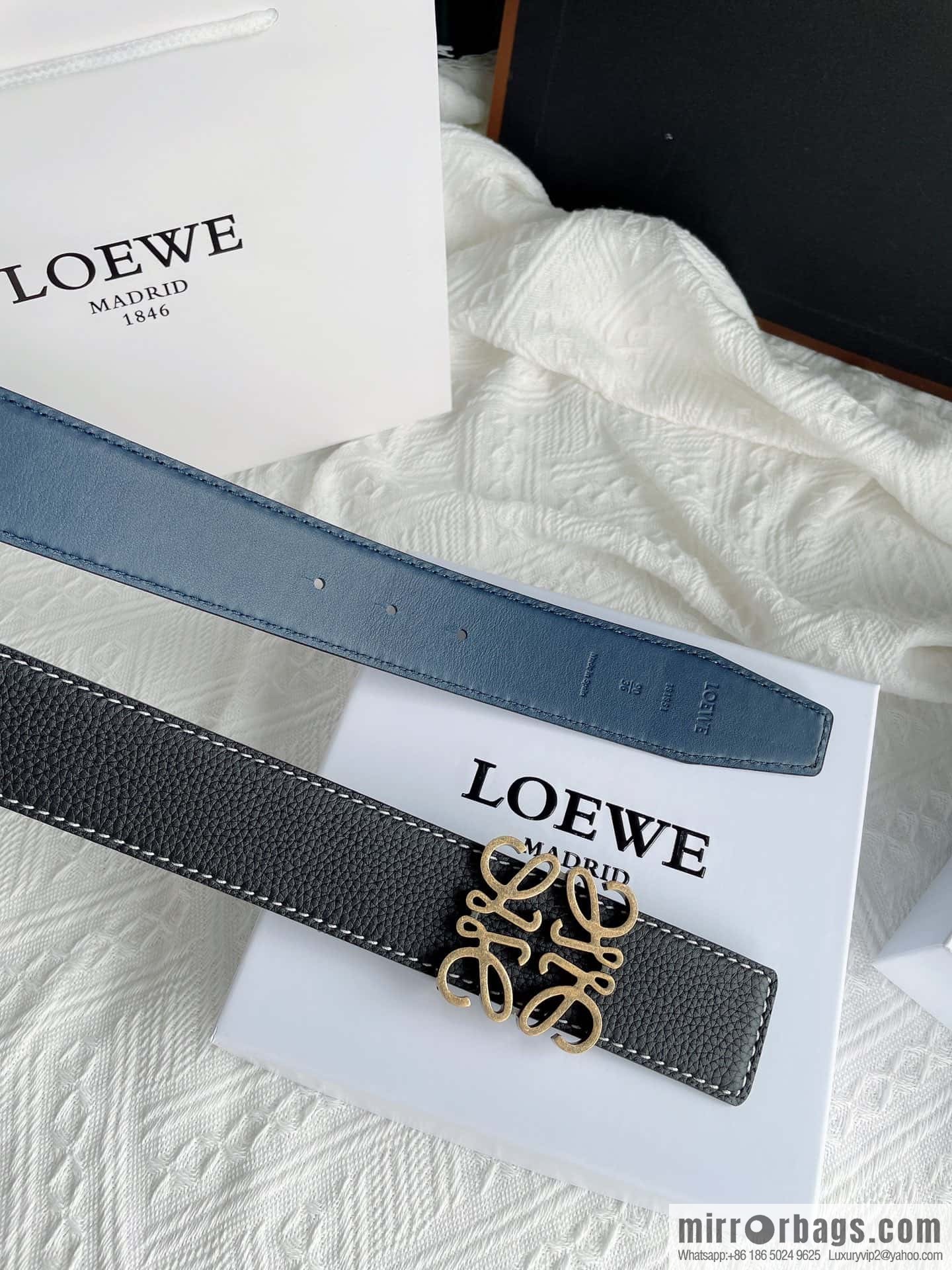 LOEWE, logo metal buckle retro double-sided cowhide belt 4.0