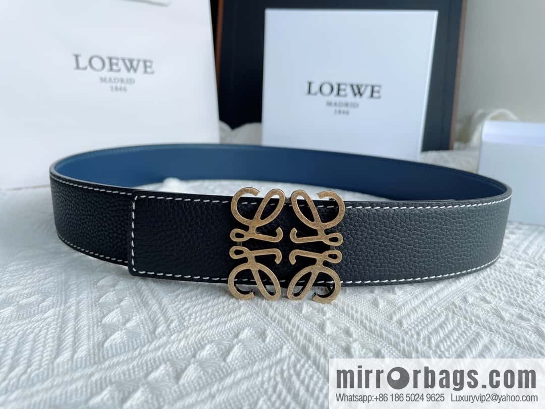 LOEWE, logo metal buckle retro double-sided cowhide belt 4.0