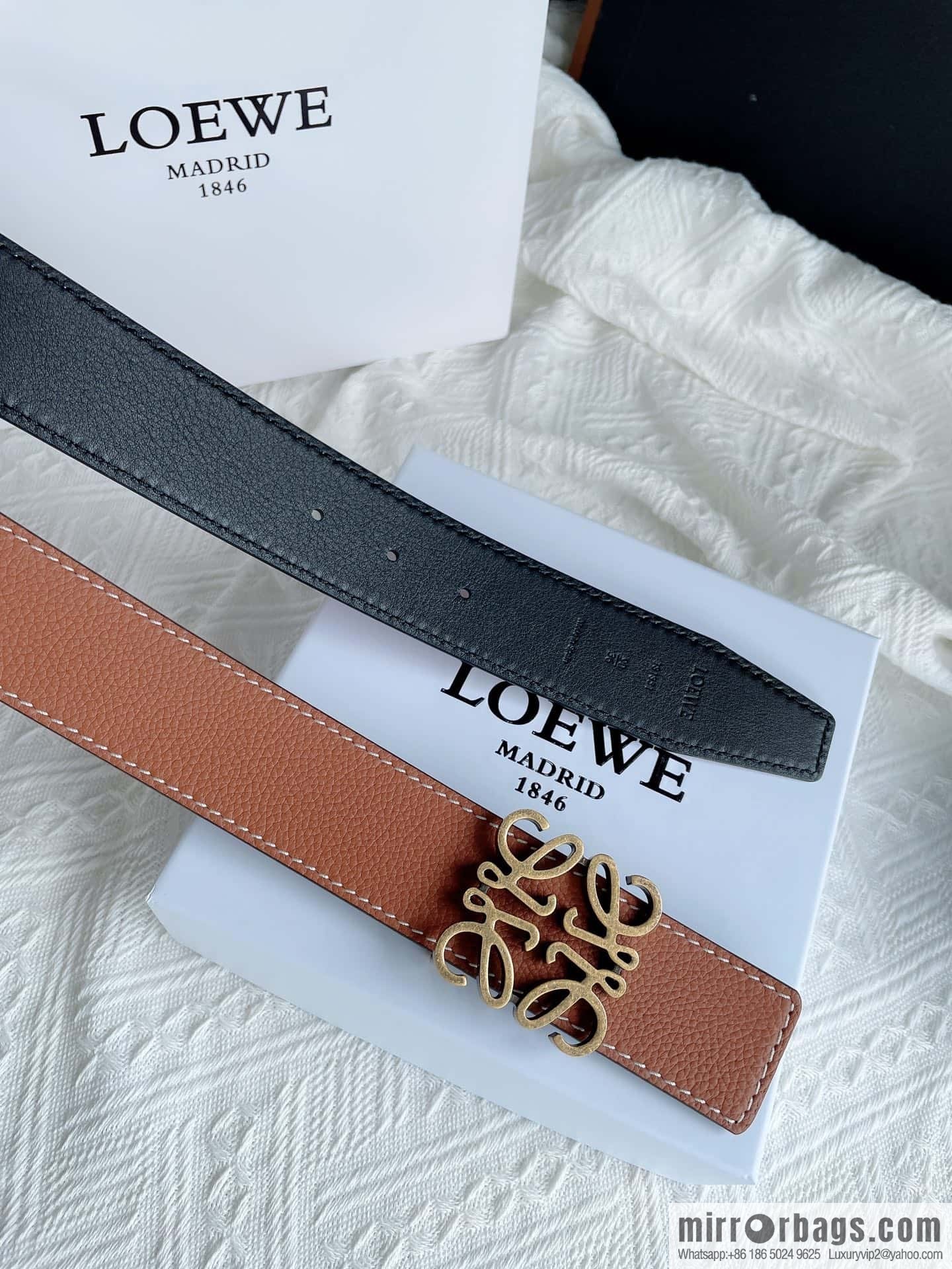 LOEWE, logo metal buckle retro double-sided cowhide belt 4.0