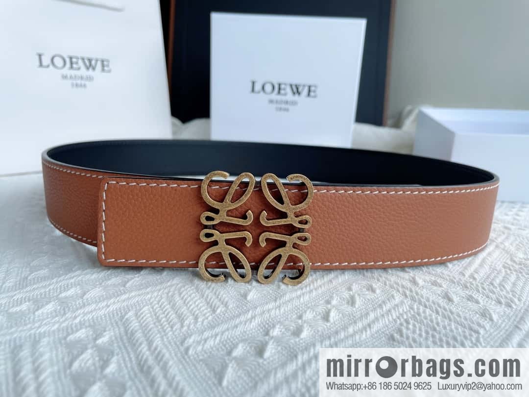LOEWE, logo metal buckle retro double-sided cowhide belt 4.0