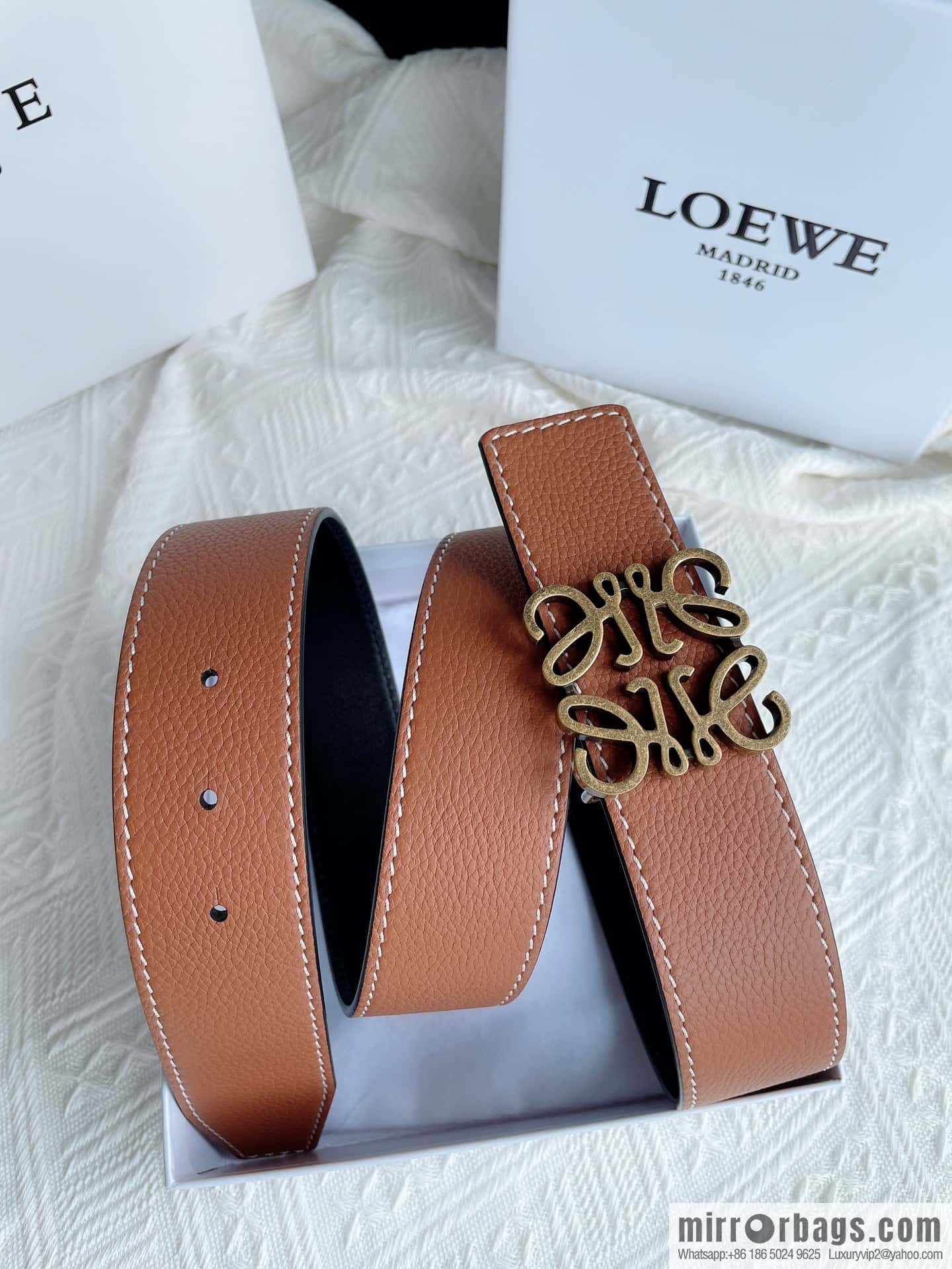 LOEWE, logo metal buckle retro double-sided cowhide belt 4.0