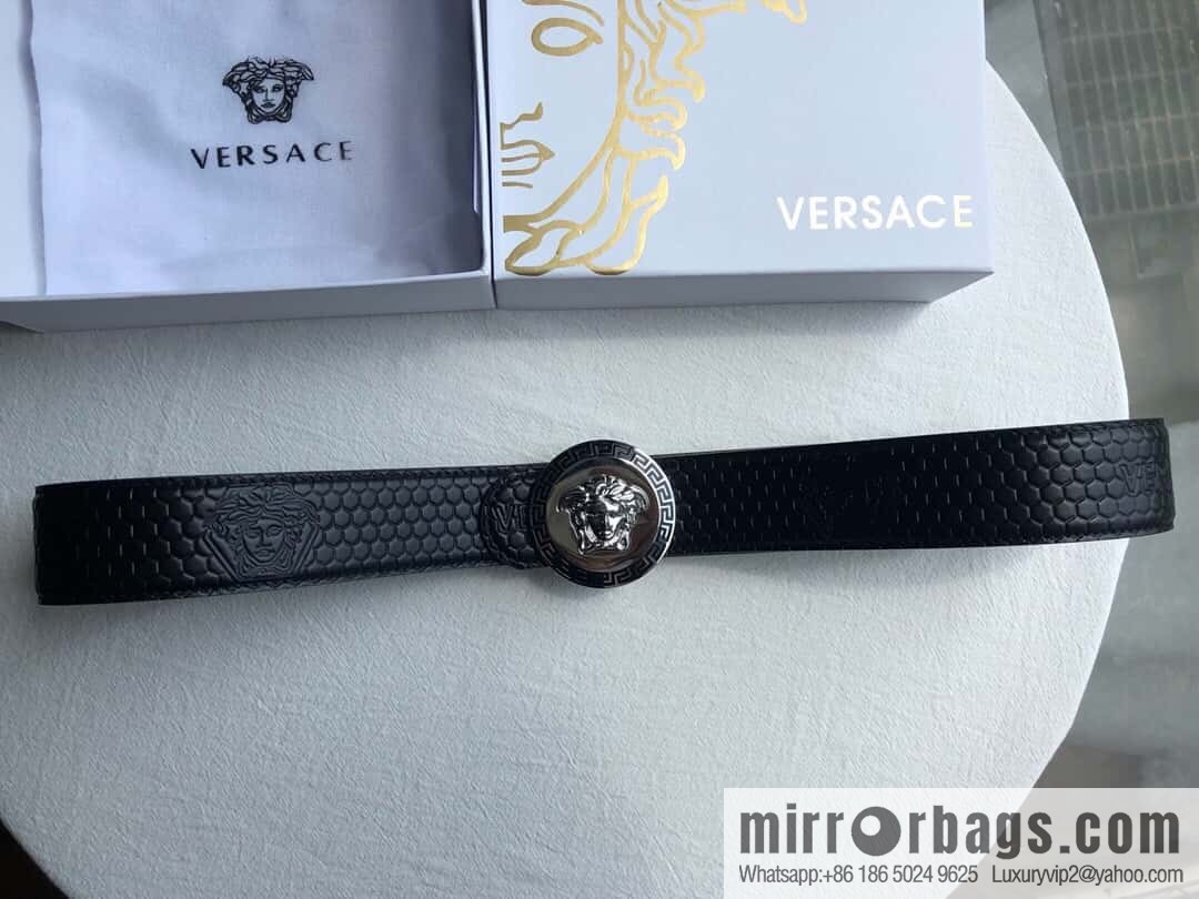 VERSACE Versace, Stainless Steel Medusa Metal Buckle Men's Black First Cowhide Belt 3.8cm