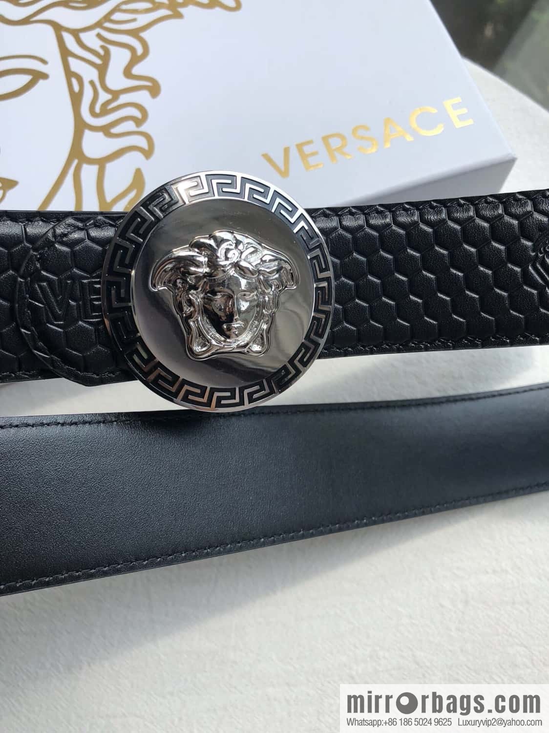 VERSACE Versace, Stainless Steel Medusa Metal Buckle Men's Black First Cowhide Belt 3.8cm