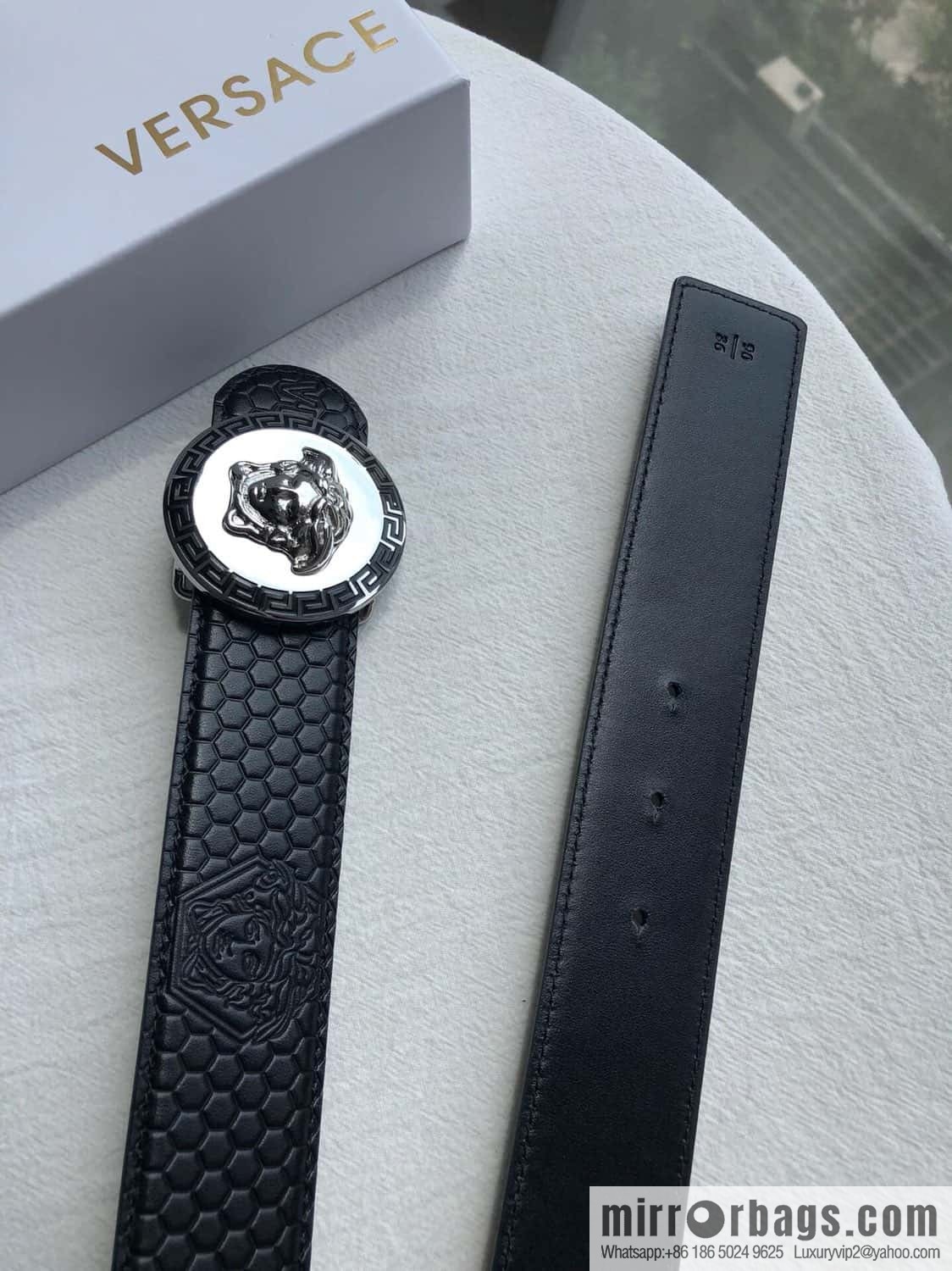 VERSACE Versace, Stainless Steel Medusa Metal Buckle Men's Black First Cowhide Belt 3.8cm