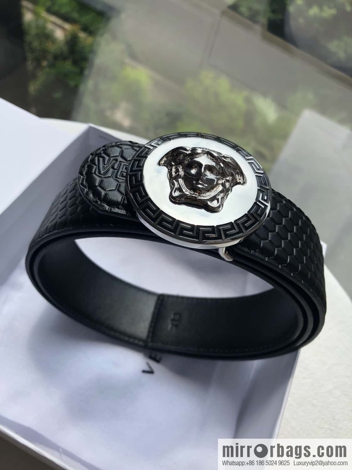 VERSACE Versace, Stainless Steel Medusa Metal Buckle Men's Black First Cowhide Belt 3.8cm
