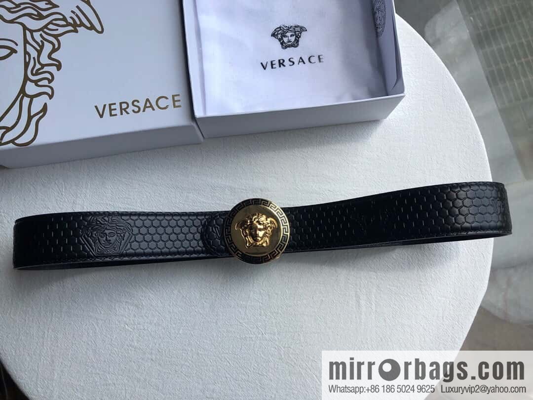 VERSACE Versace, Stainless Steel Medusa Metal Buckle Men's Black First Cowhide Belt 3.8cm