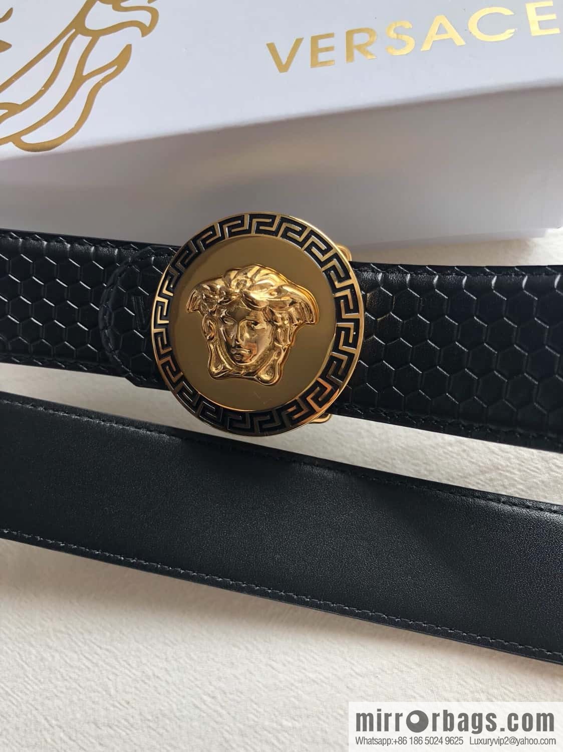 VERSACE Versace, Stainless Steel Medusa Metal Buckle Men's Black First Cowhide Belt 3.8cm