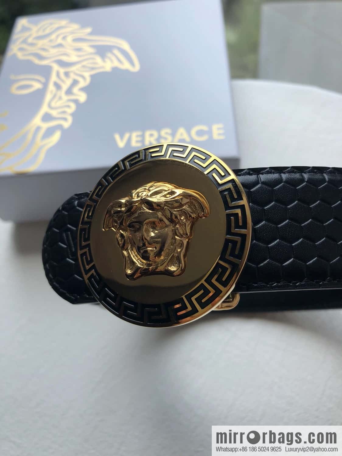 VERSACE Versace, Stainless Steel Medusa Metal Buckle Men's Black First Cowhide Belt 3.8cm