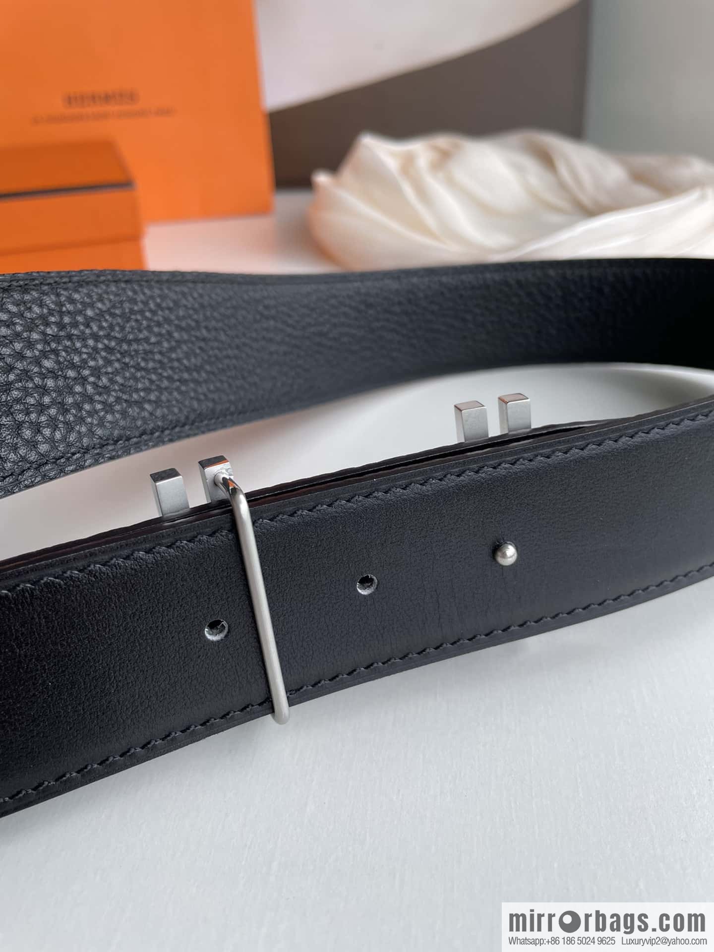 HERMES-Hermès, Double H Diamond Metal Buckle Men's 3.8cm Belt