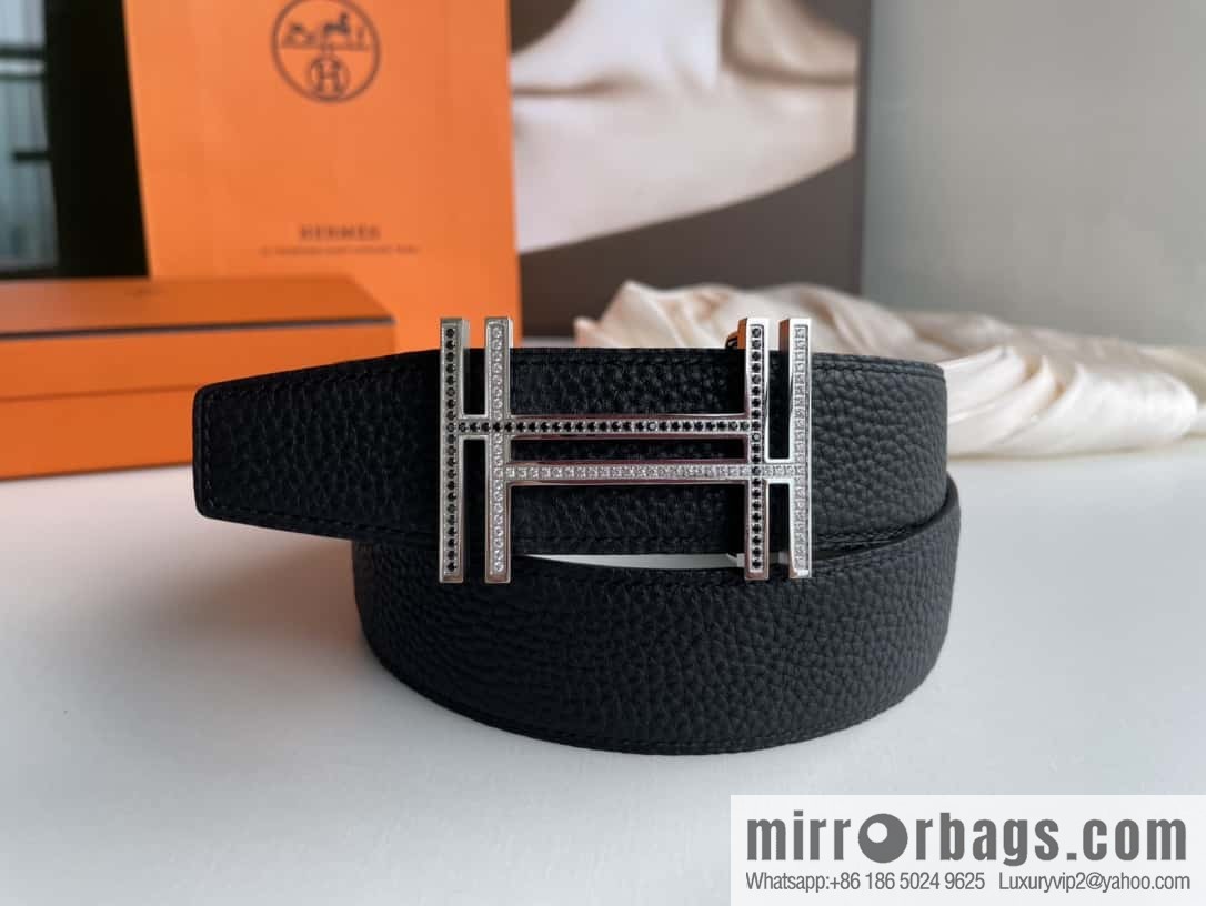 HERMES-Hermès, Double H Diamond Metal Buckle Men's 3.8cm Belt
