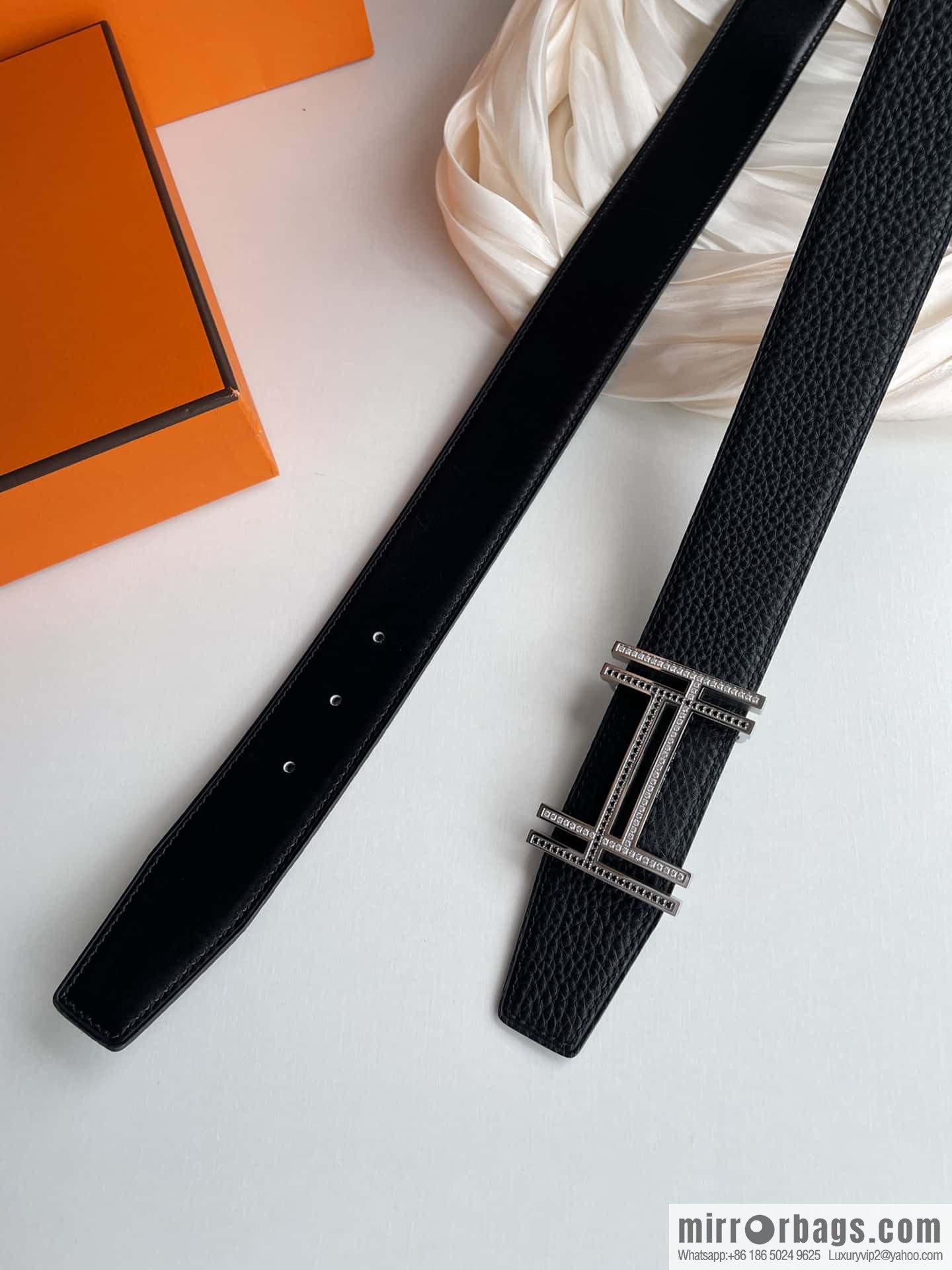 HERMES-Hermès, Double H Diamond Metal Buckle Men's 3.8cm Belt