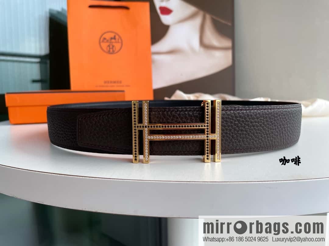 HERMES-Hermès, Double H Diamond Metal Buckle Men's 3.8cm Belt