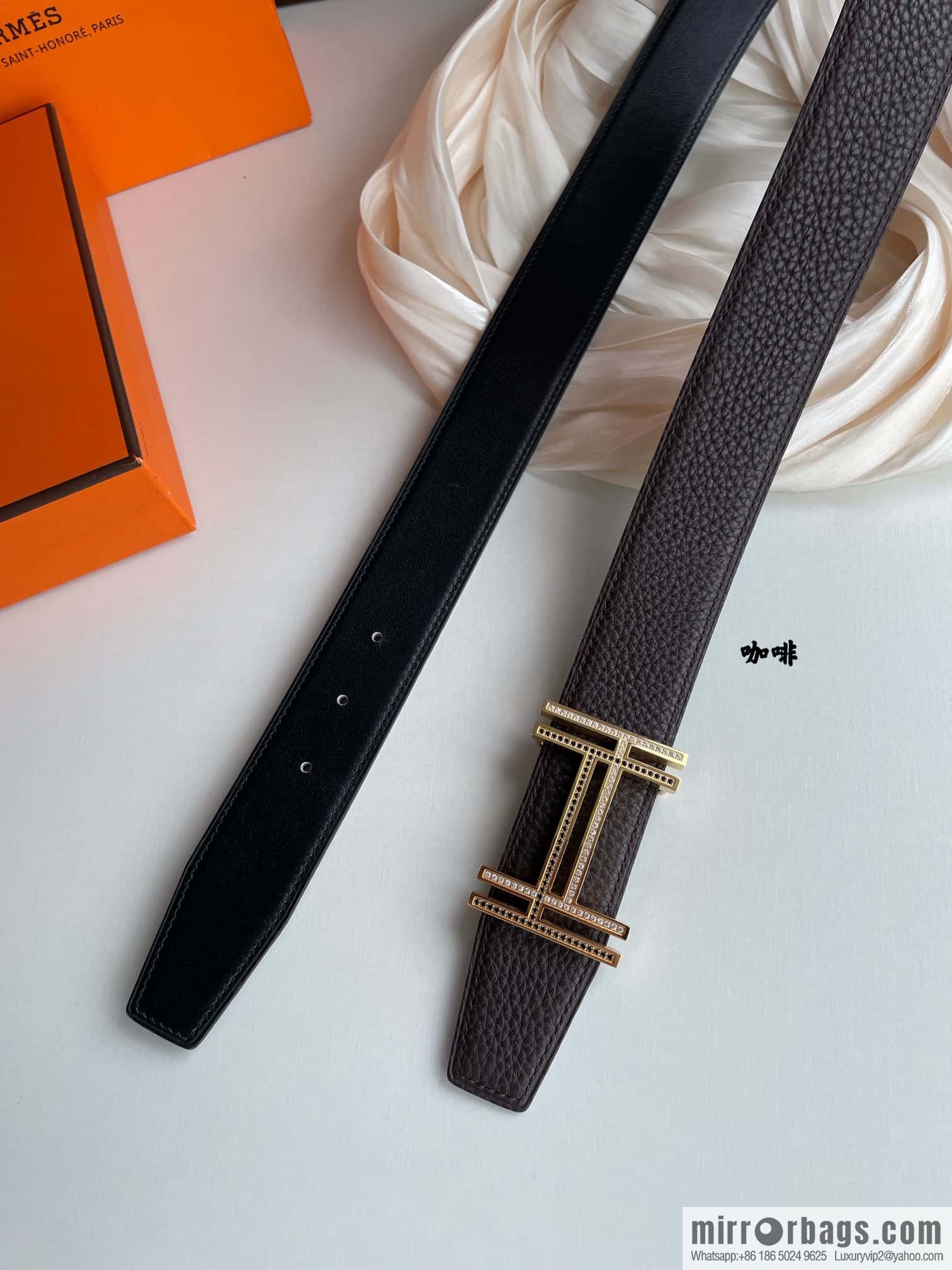 HERMES-Hermès, Double H Diamond Metal Buckle Men's 3.8cm Belt