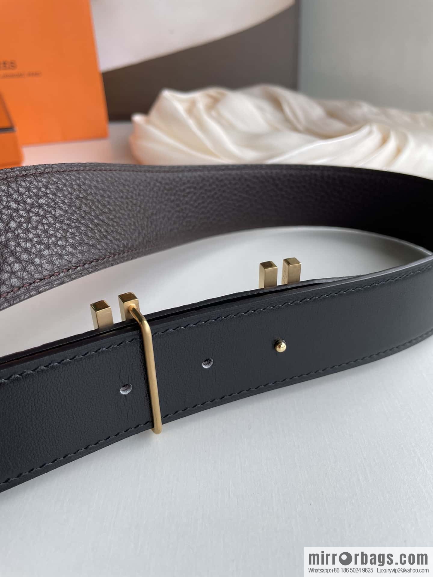HERMES-Hermès, Double H Diamond Metal Buckle Men's 3.8cm Belt