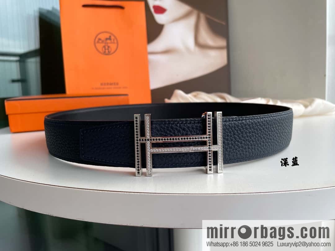 HERMES-Hermès, Double H Diamond Metal Buckle Men's 3.8cm Belt