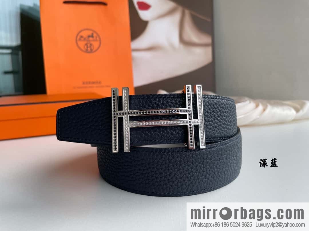 HERMES-Hermès, Double H Diamond Metal Buckle Men's 3.8cm Belt